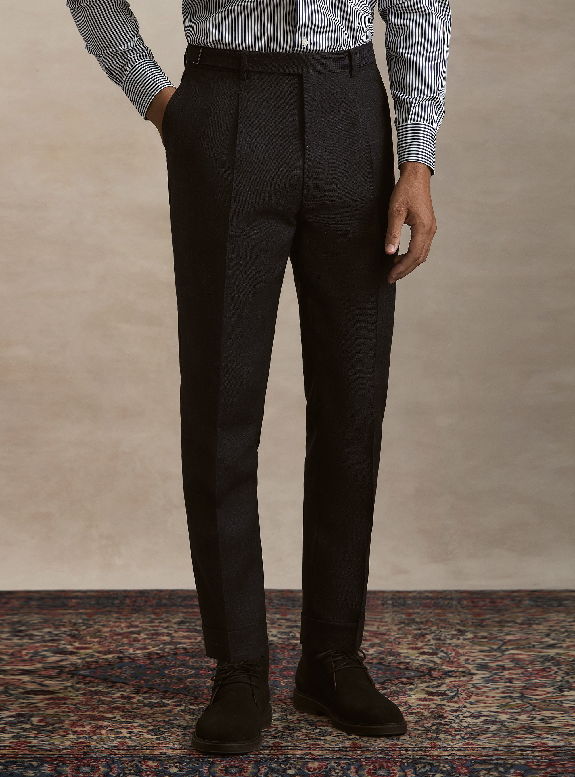 Pure wool pleated trousers, NAVY BLUE