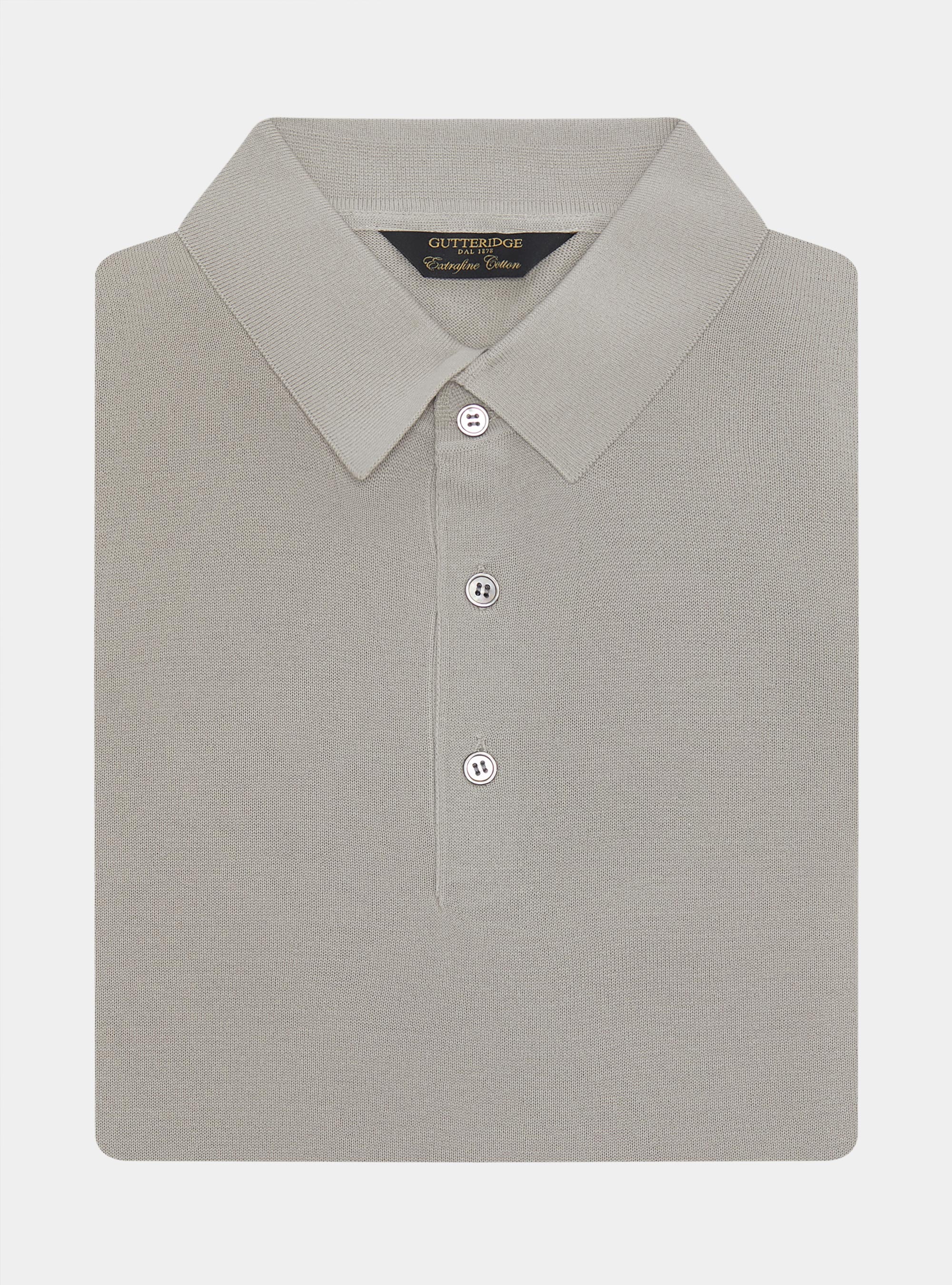 Extra-fine cotton knit polo shirt, SAND