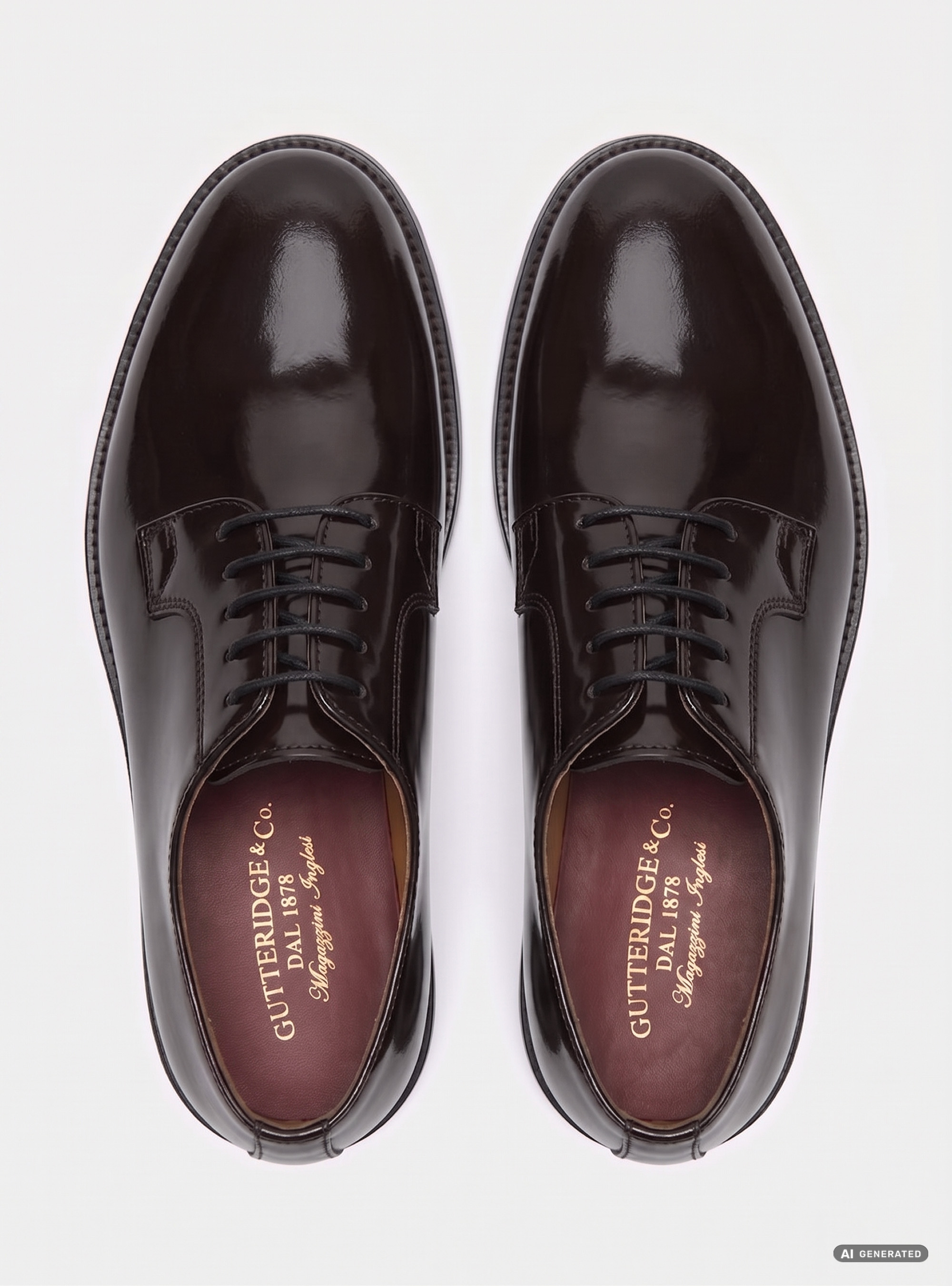 Derbies &agrave; lacets en cuir poli, MARRON