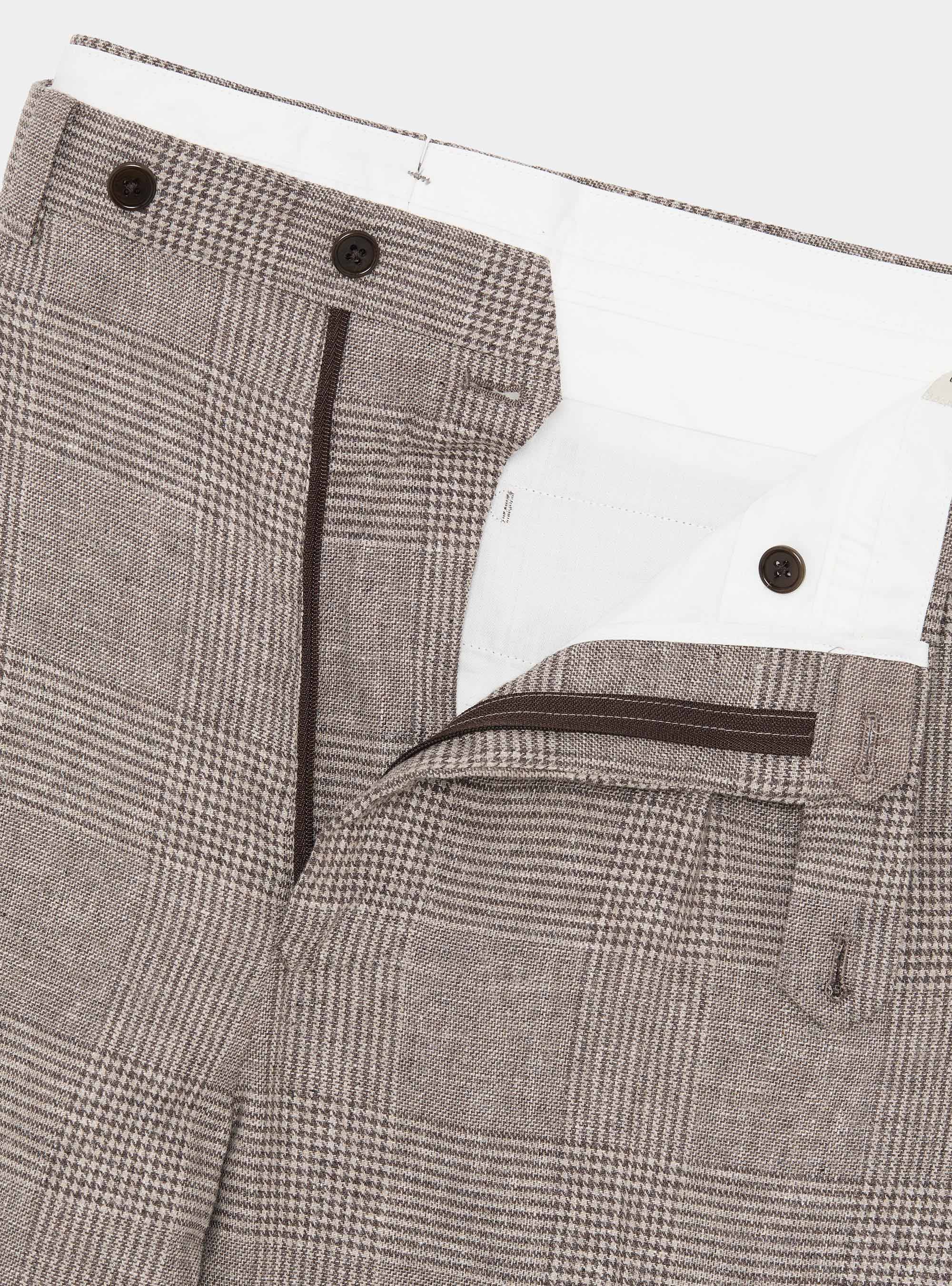 Patterned pants with pleats in linen and cotton, BROWN