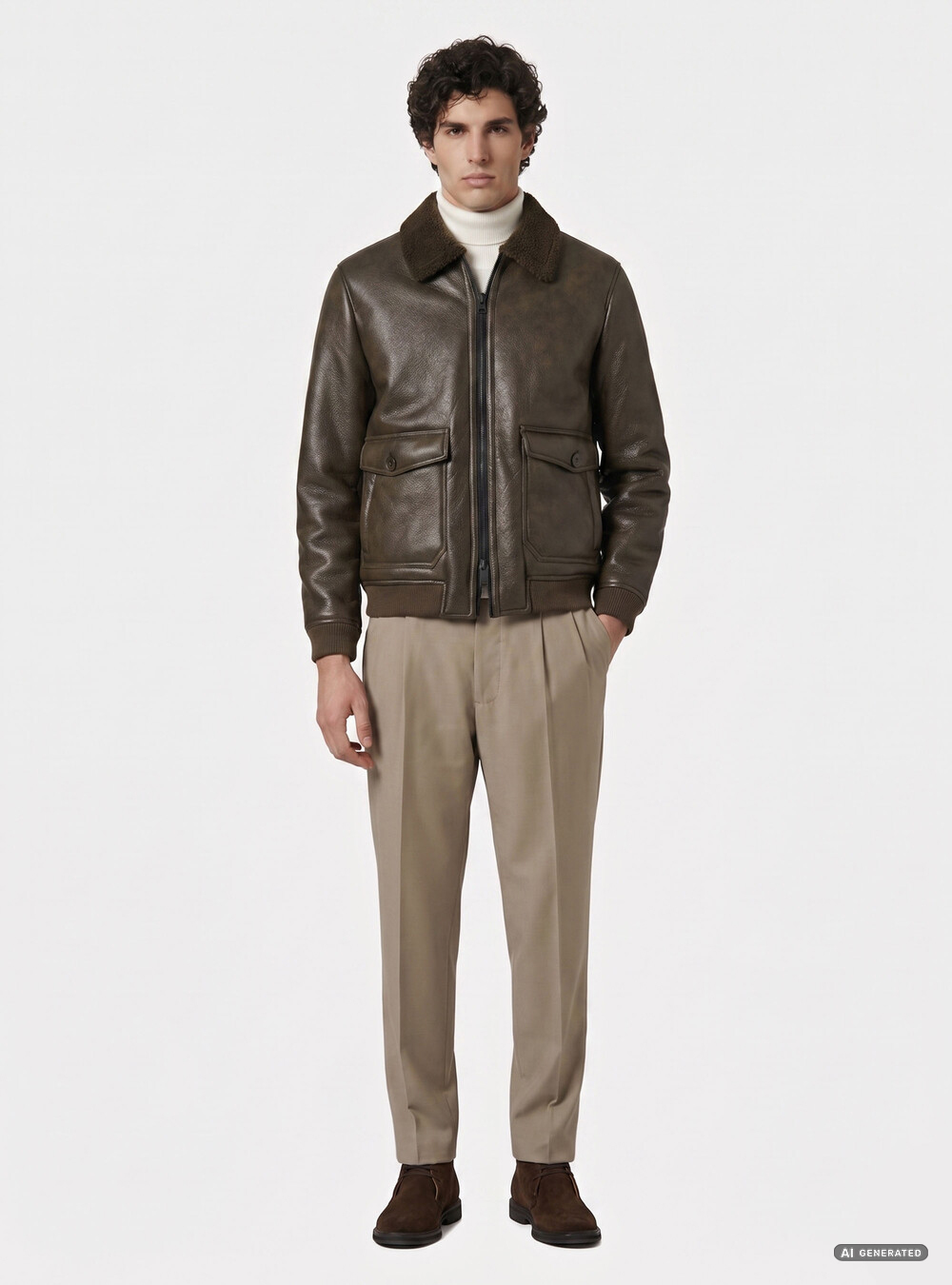 Bomber in similpelle con tasconi, MILITARE 0609C