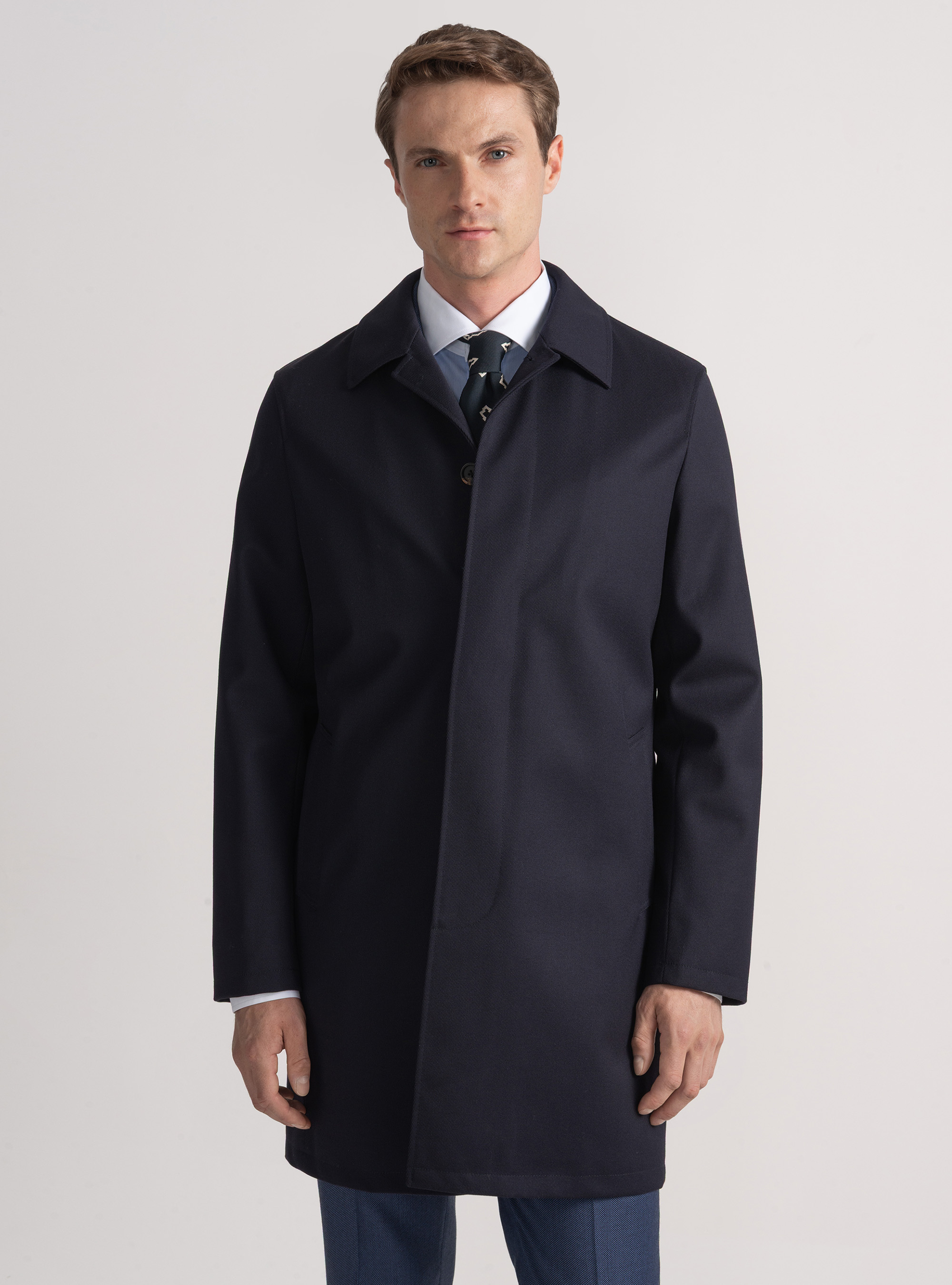 Wool-blend twill overcoat, NAVY BLUE