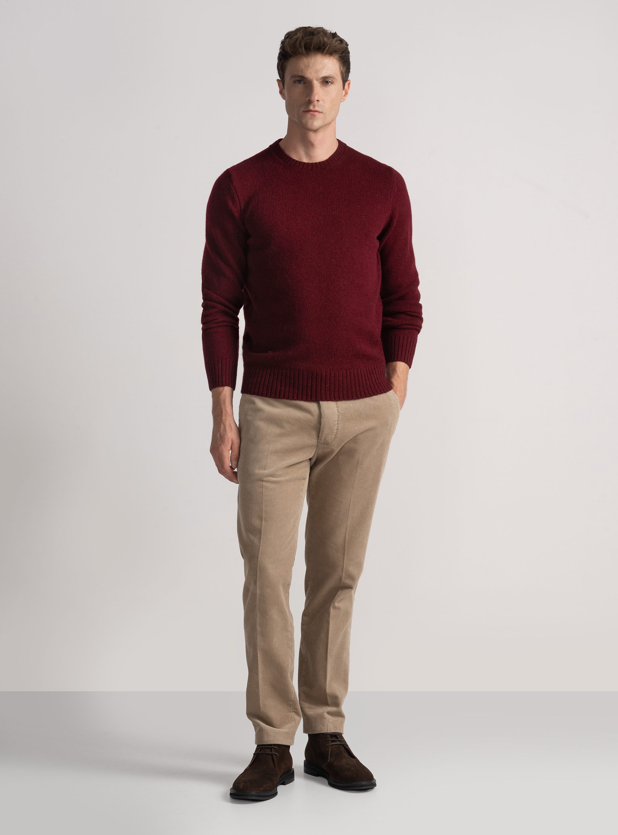 Shetland wool crew-neck sweater, BORDEAUX
