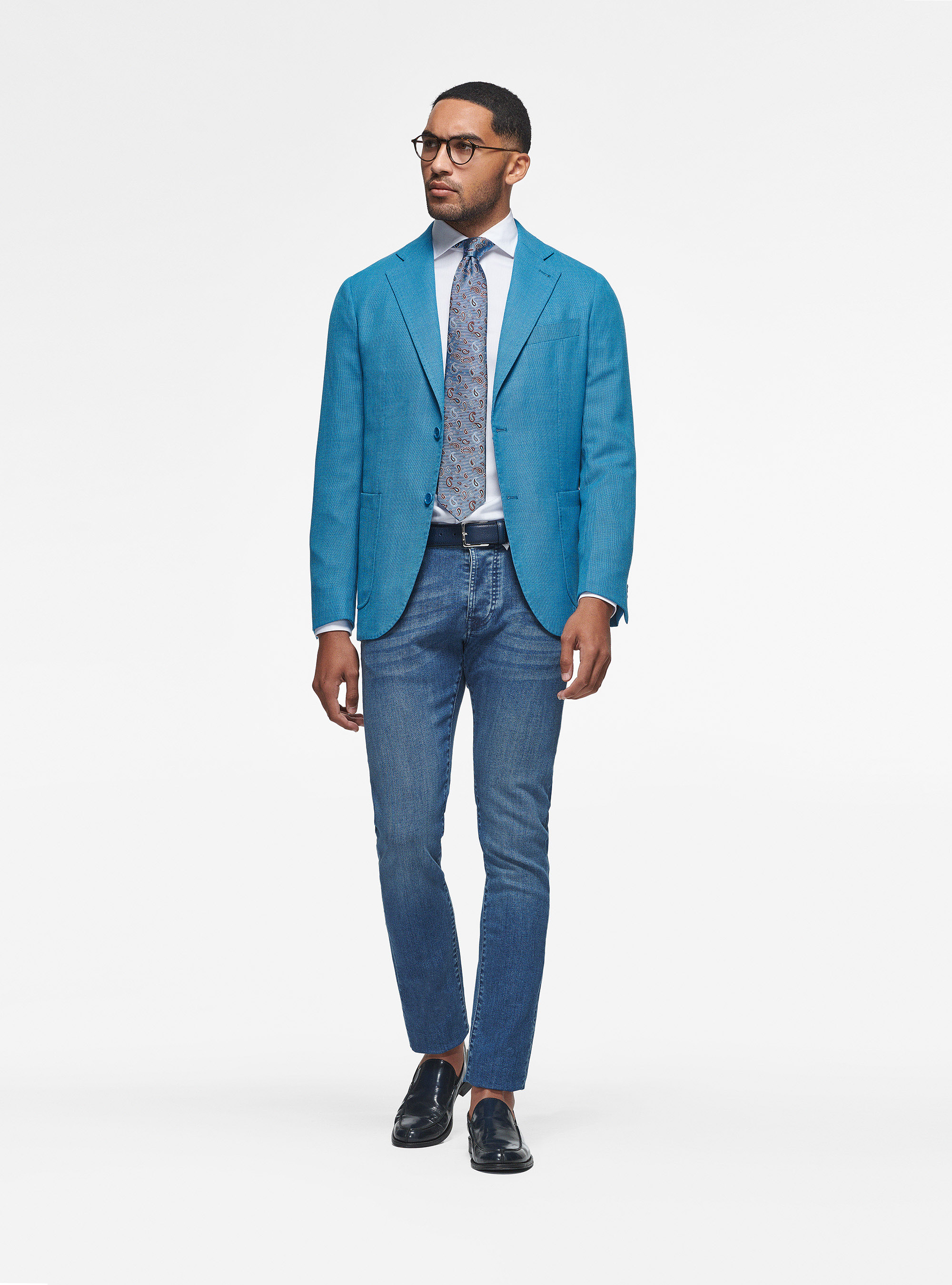 Micro-textured pure wool blazer, PETROL