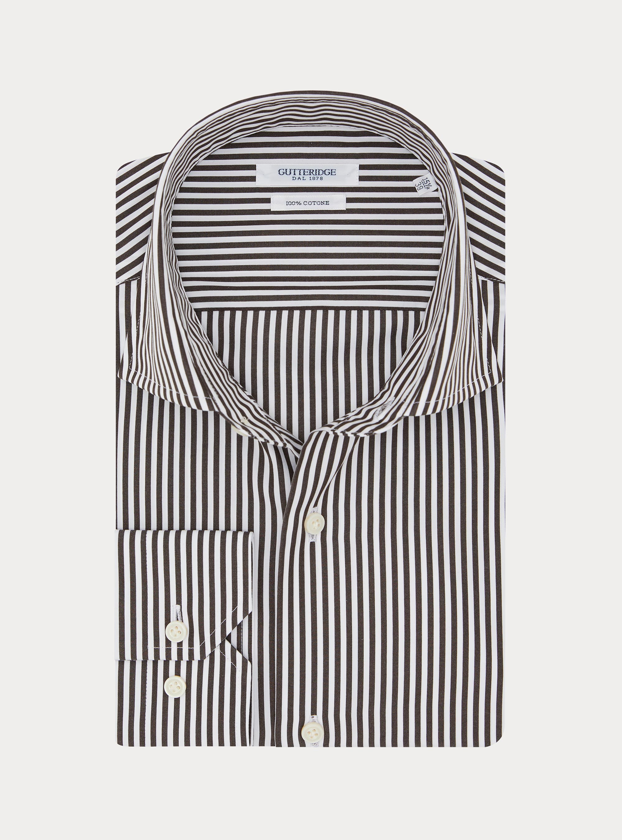 Striped cotton poplin shirt, BROWN