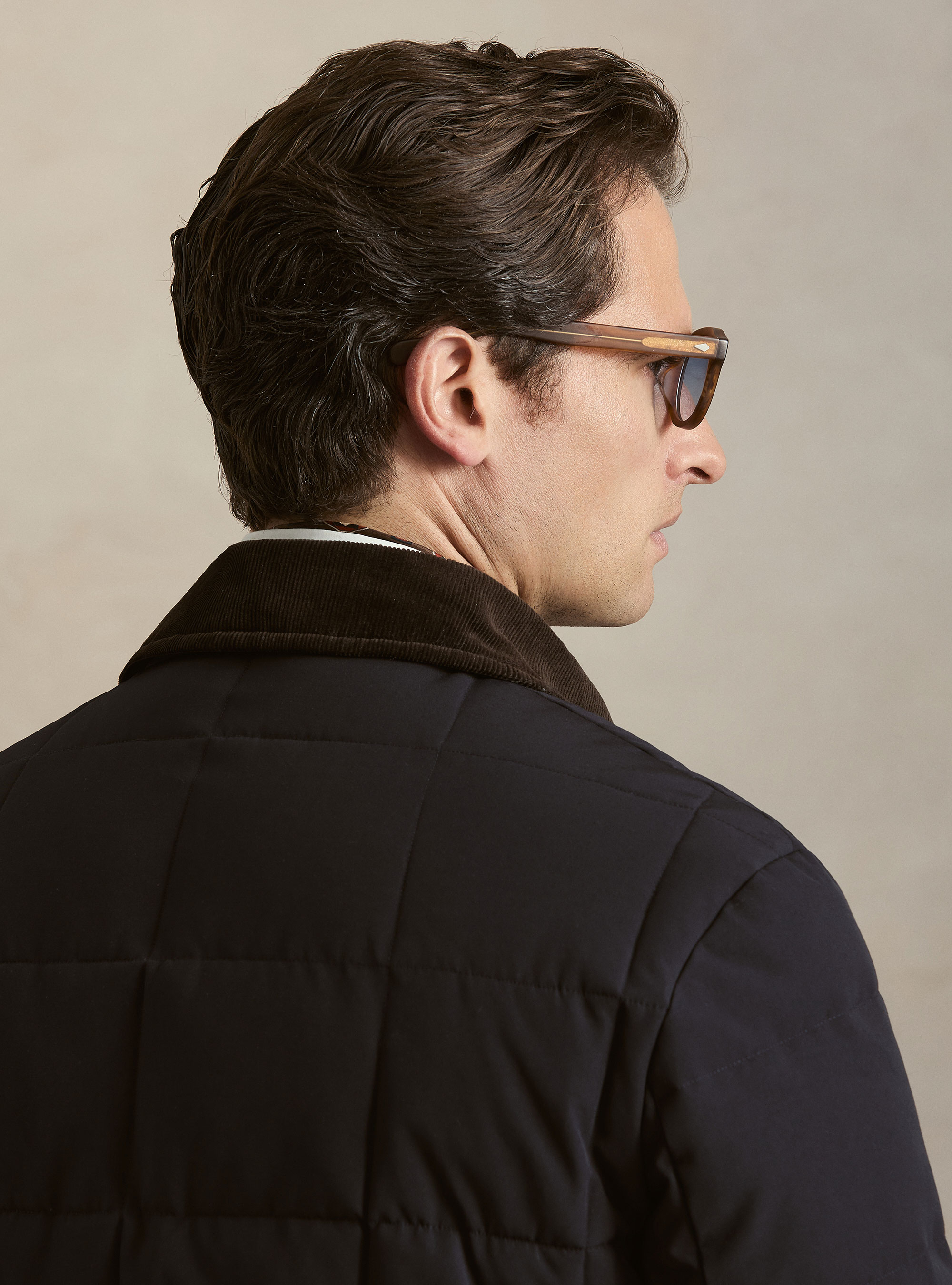 Classic quilted shirt-collar jacket, NAVY BLUE
