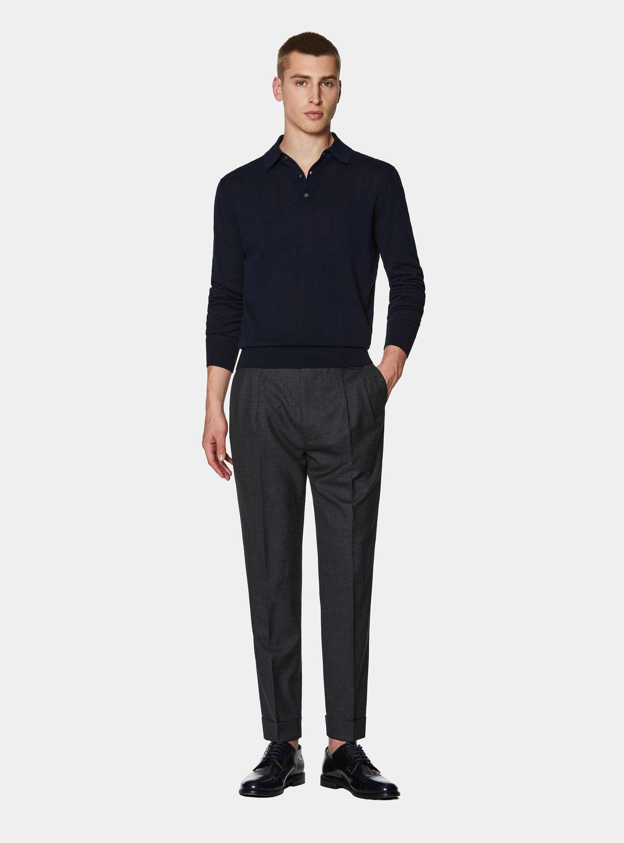 Polo in maglia manica lunga, BLU NAVY