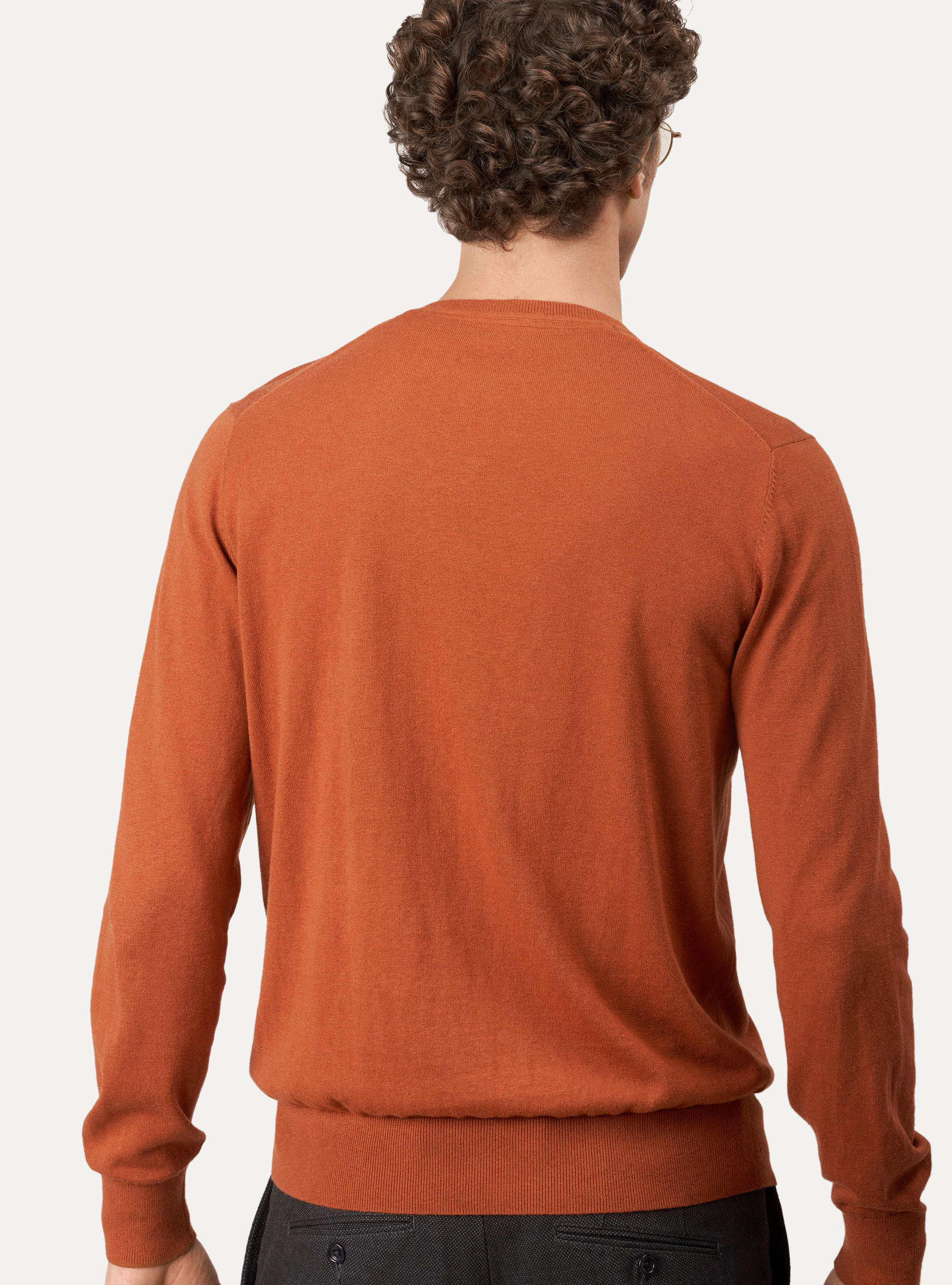 Cotton silk and cashmere crew-neck sweater, TERRACOTTA