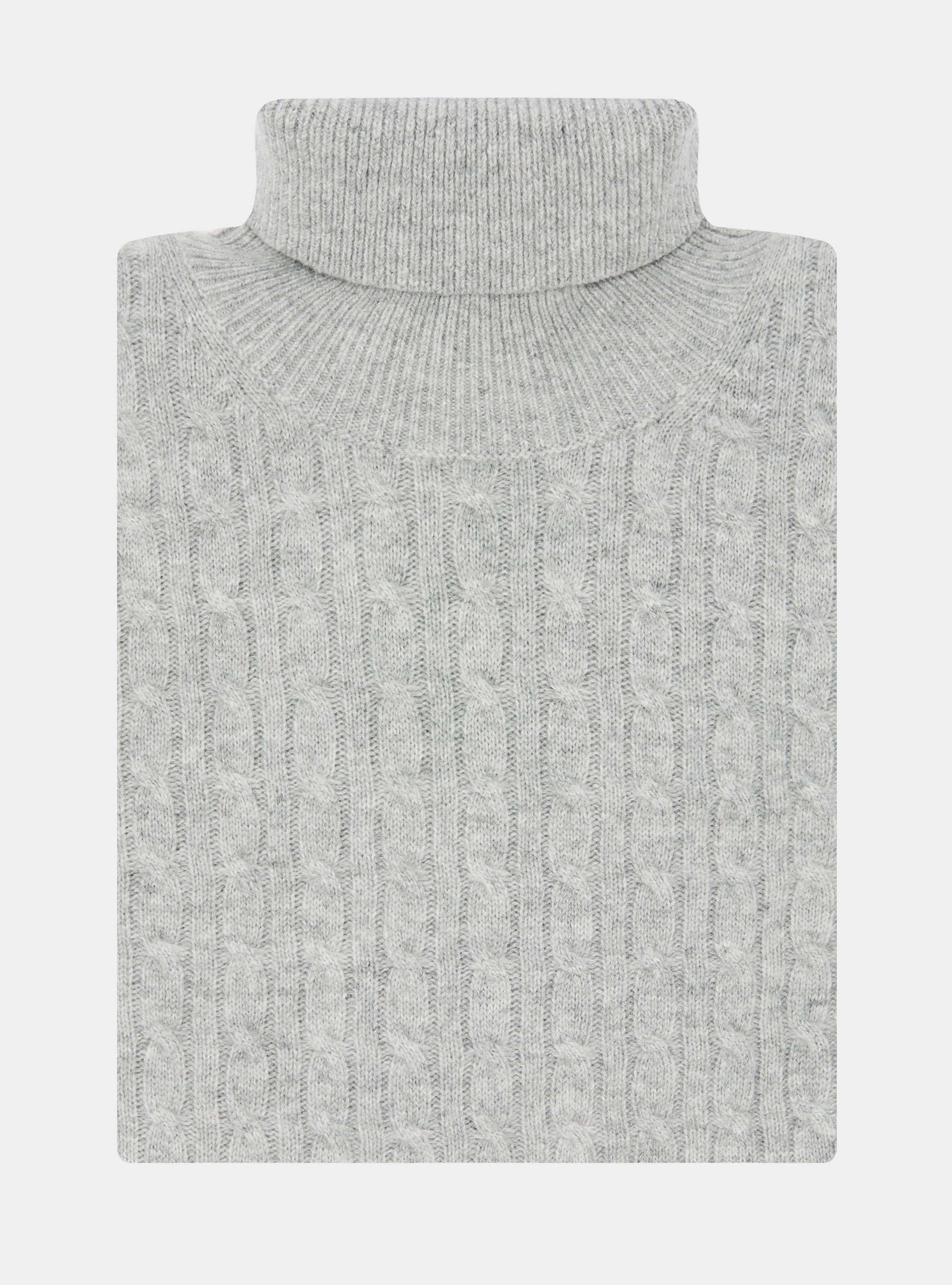 Maglia collo alto con treccia in lana cashmere, GRIGIO CHIARO MELANGE