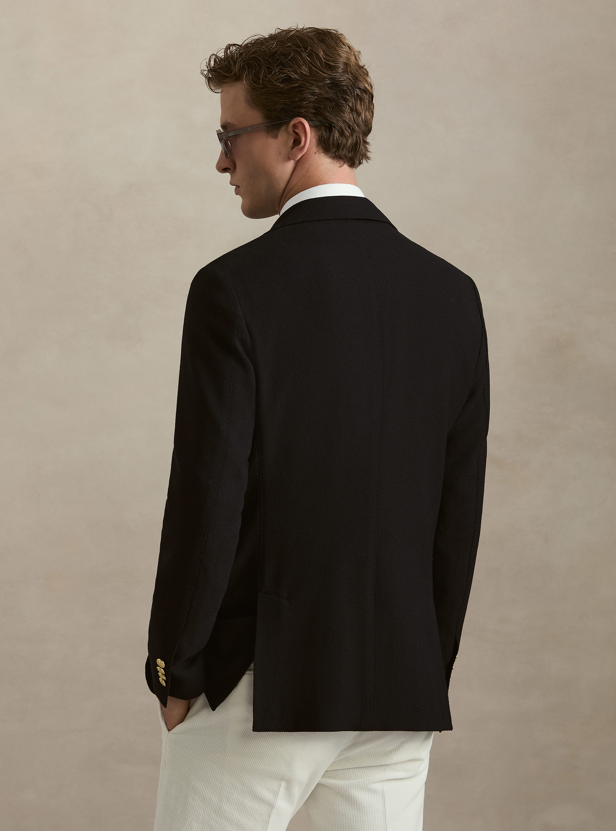 Double-Breasted Stretch Wool Jersey Blazer, NAVY BLUE