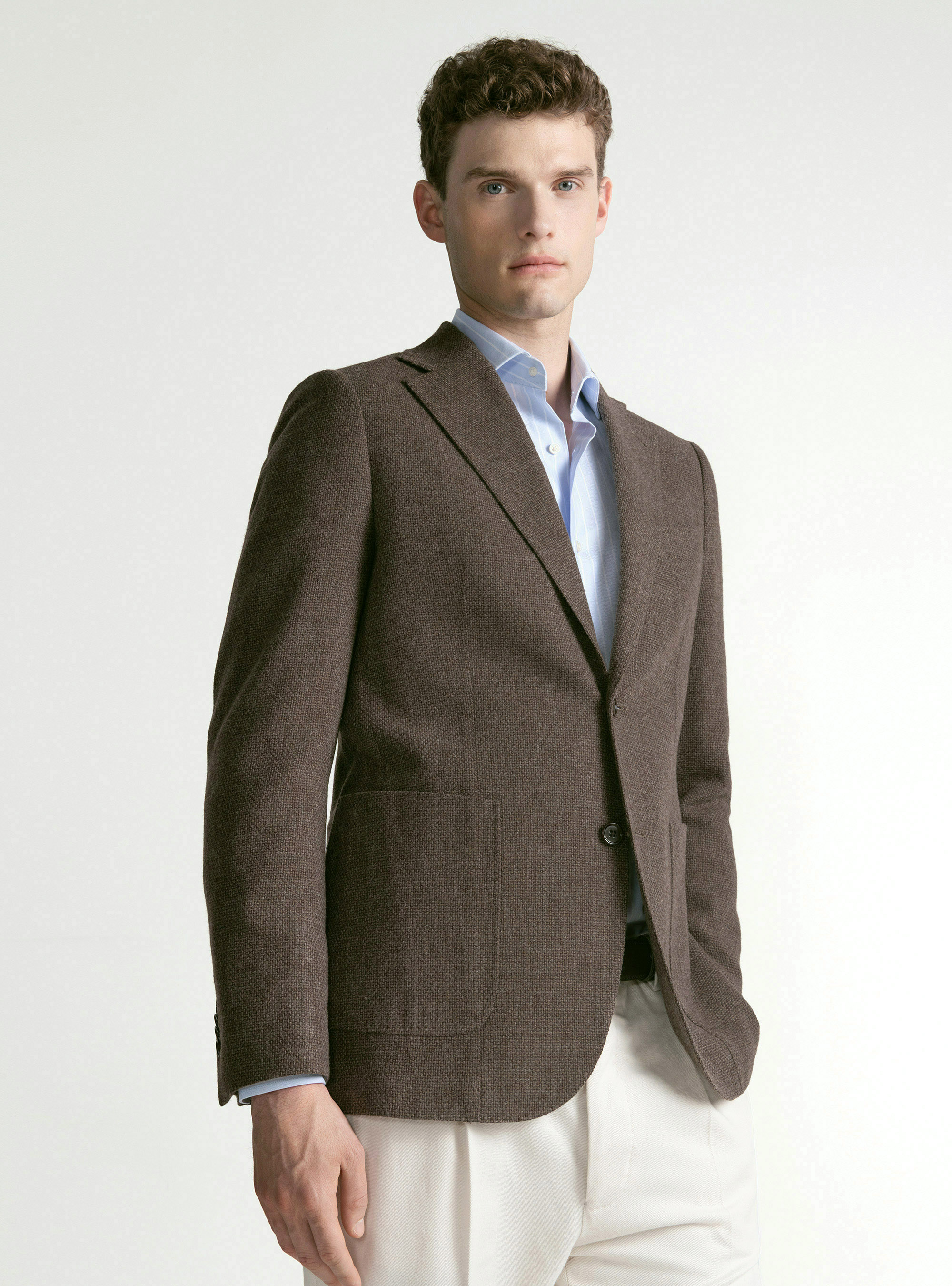 Giacca hopsack in lana cotone e cashmere, FANGO