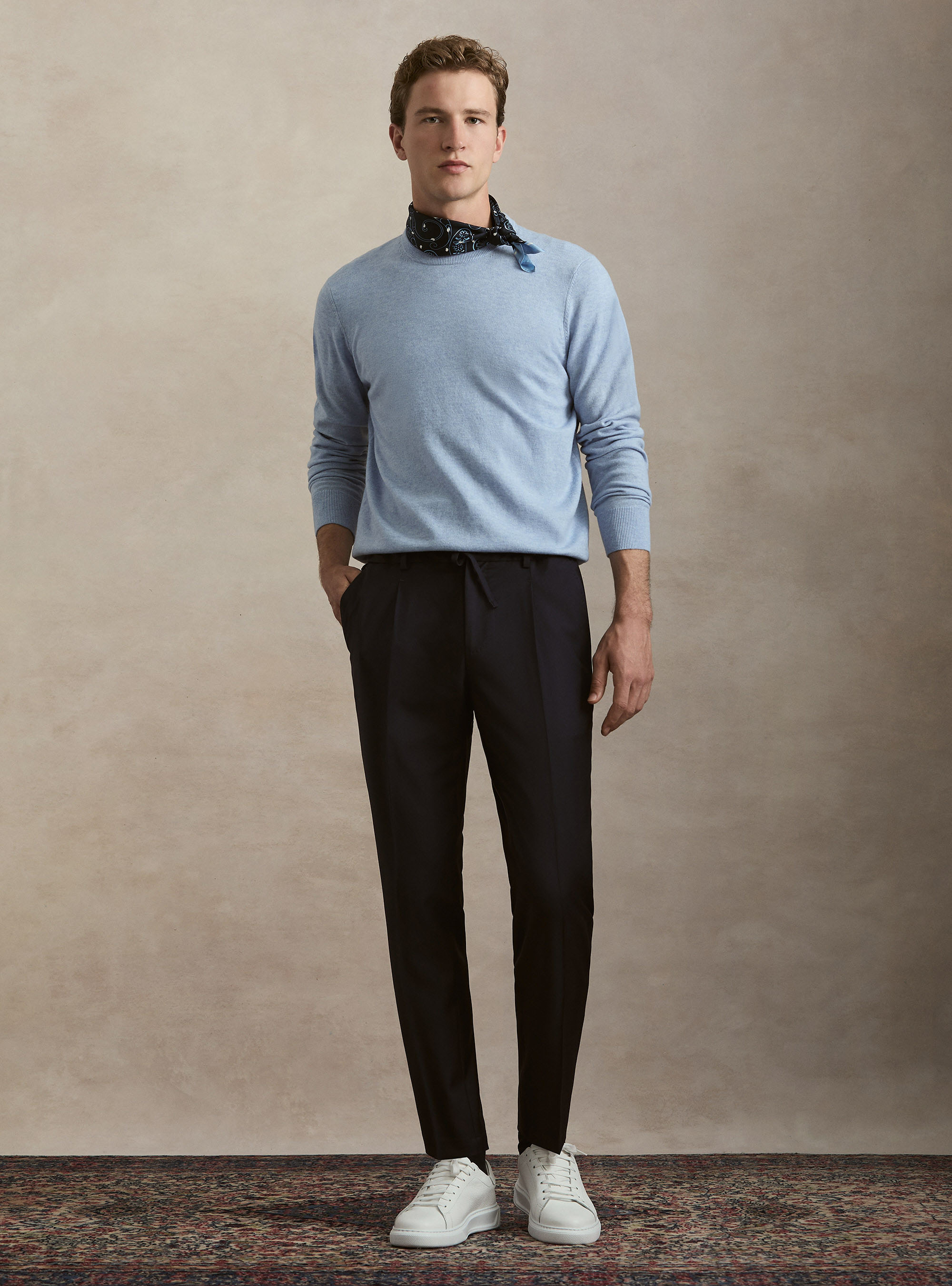 Wool and cashmere blend crewneck sweater, AZZURRO POLVERE 0283C