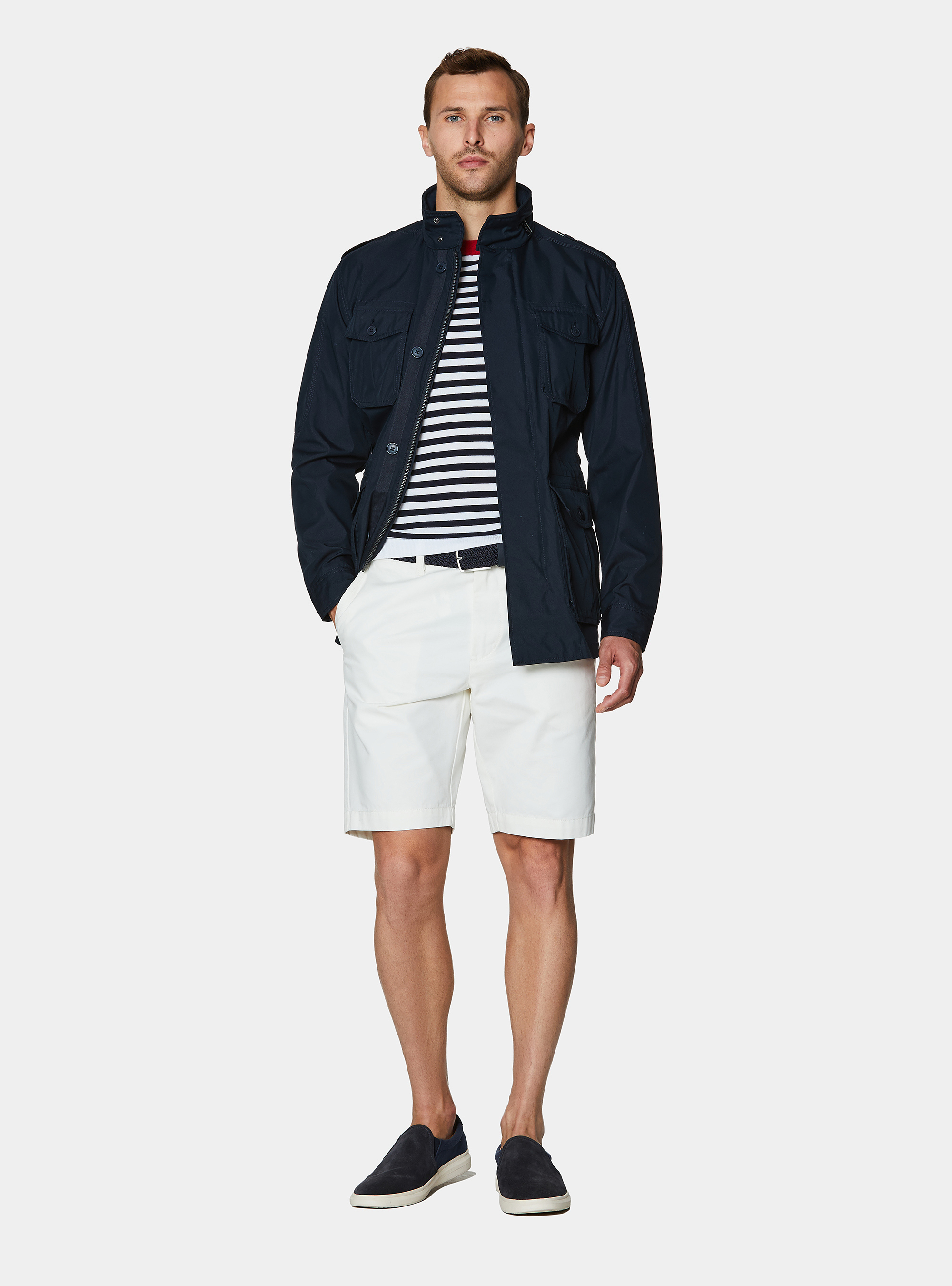 Field jacket en twill de coton m&eacute;lang&eacute;, BLEU MARINE