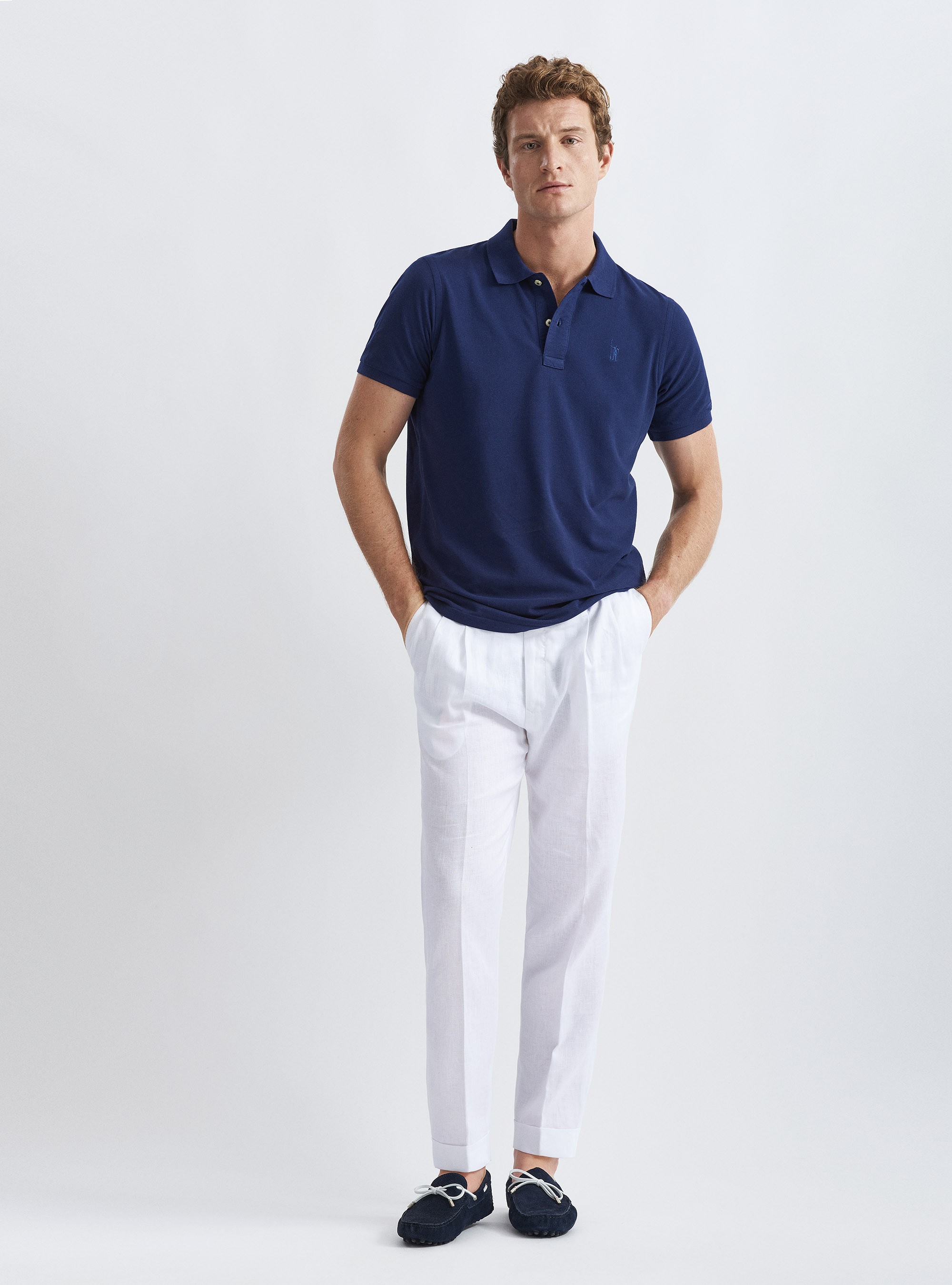 Polo cl&aacute;sico de piqu&eacute;, AZUL MEDIO