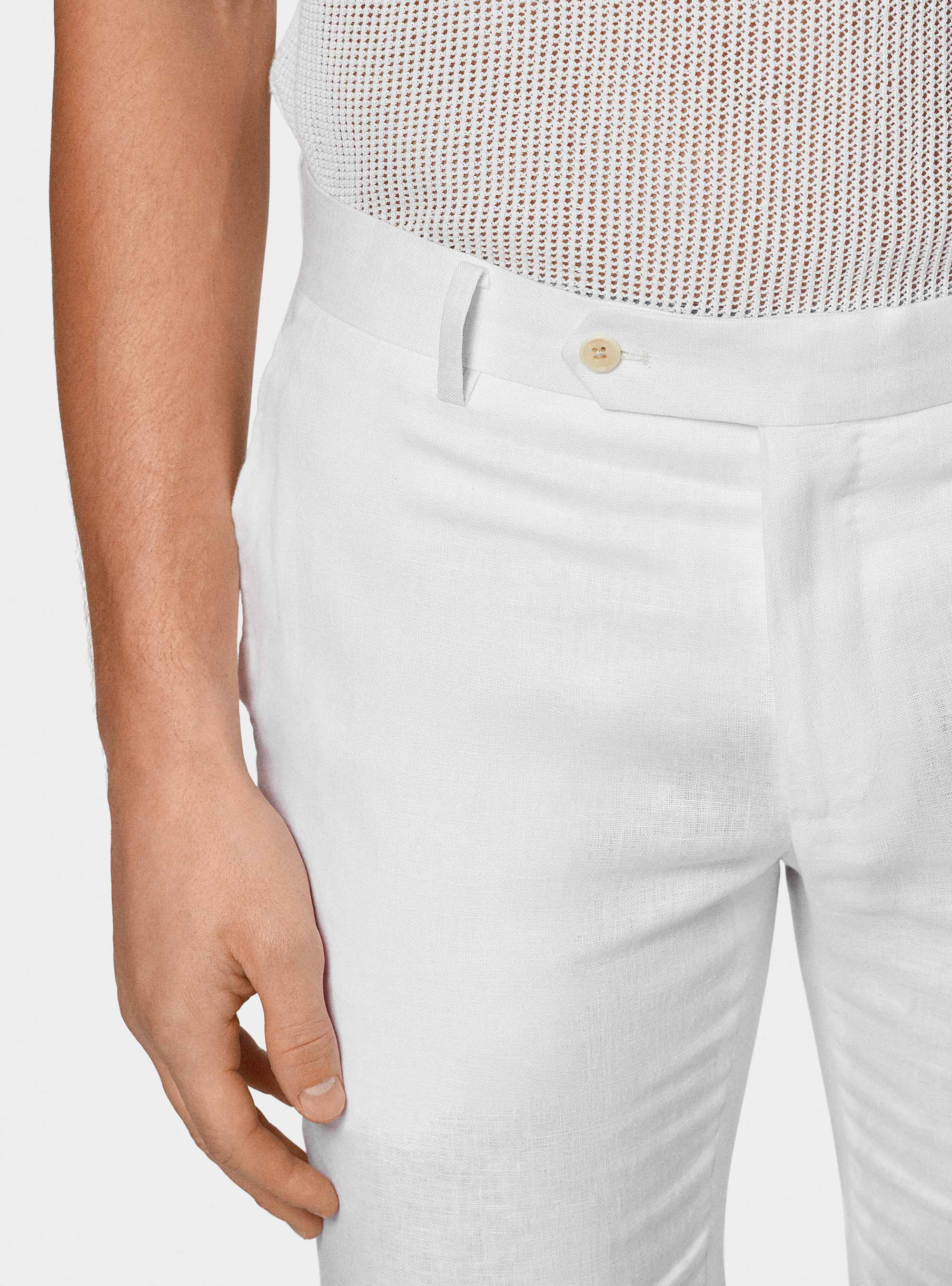 Pure linen suit trousers, WHITE