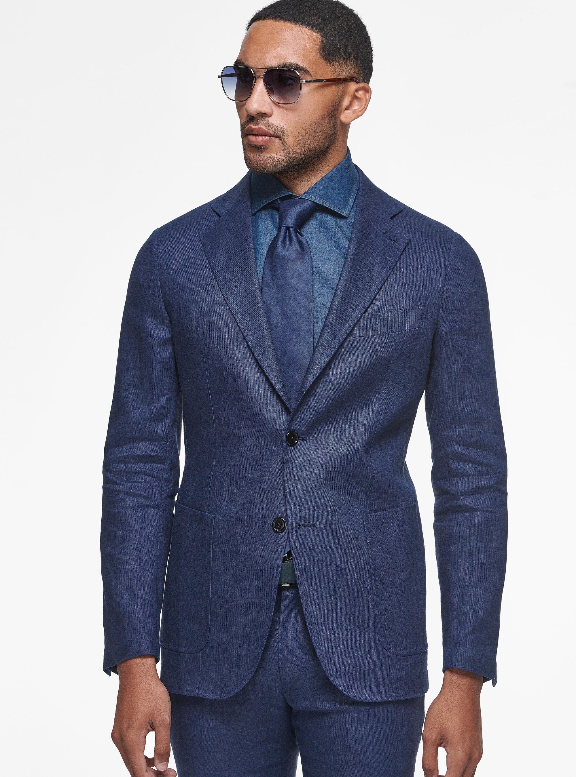 Giacca in puro lino, BLU