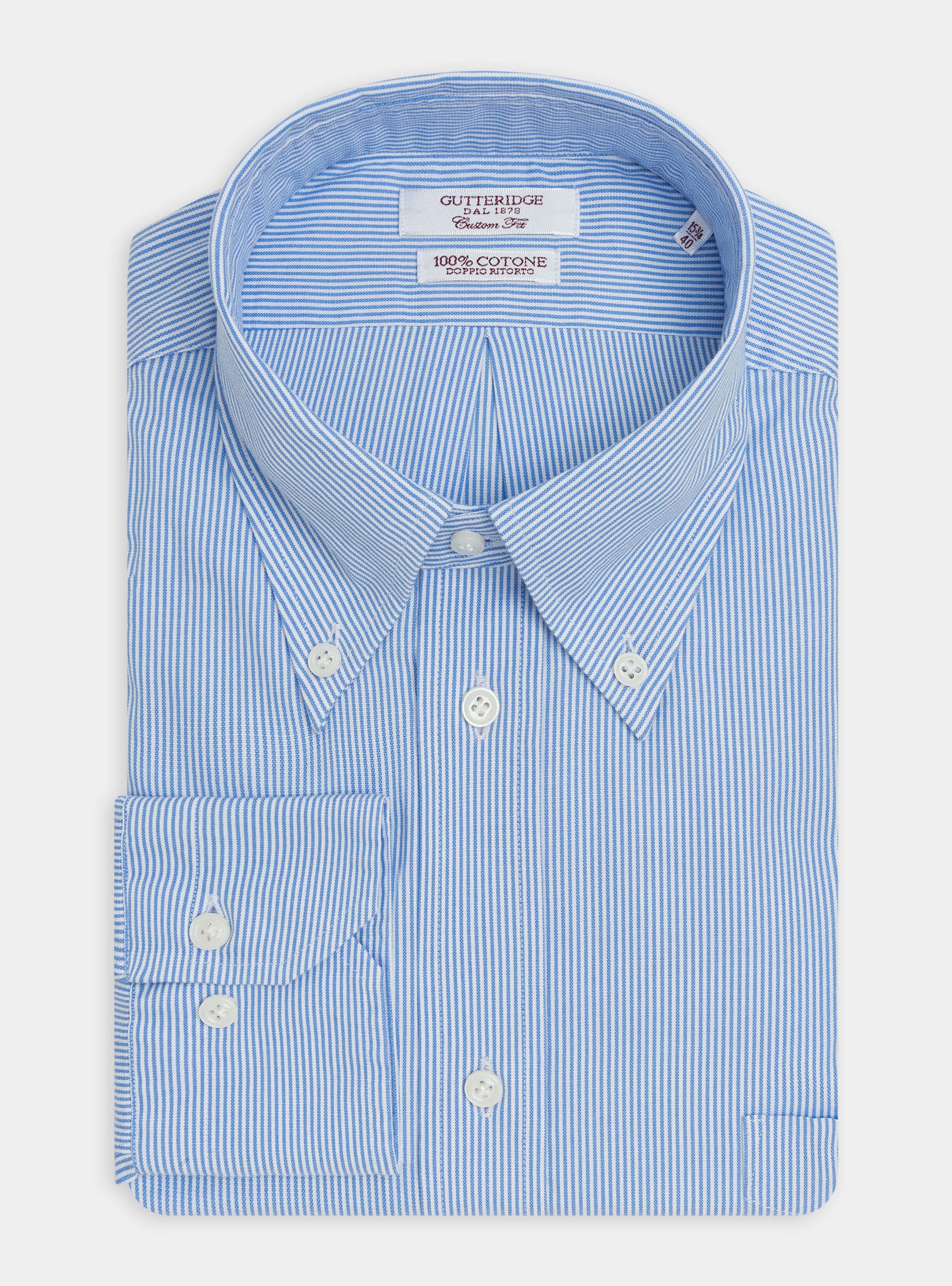 Camicia classic fit comoda con collo button down in oxford, CELESTE
