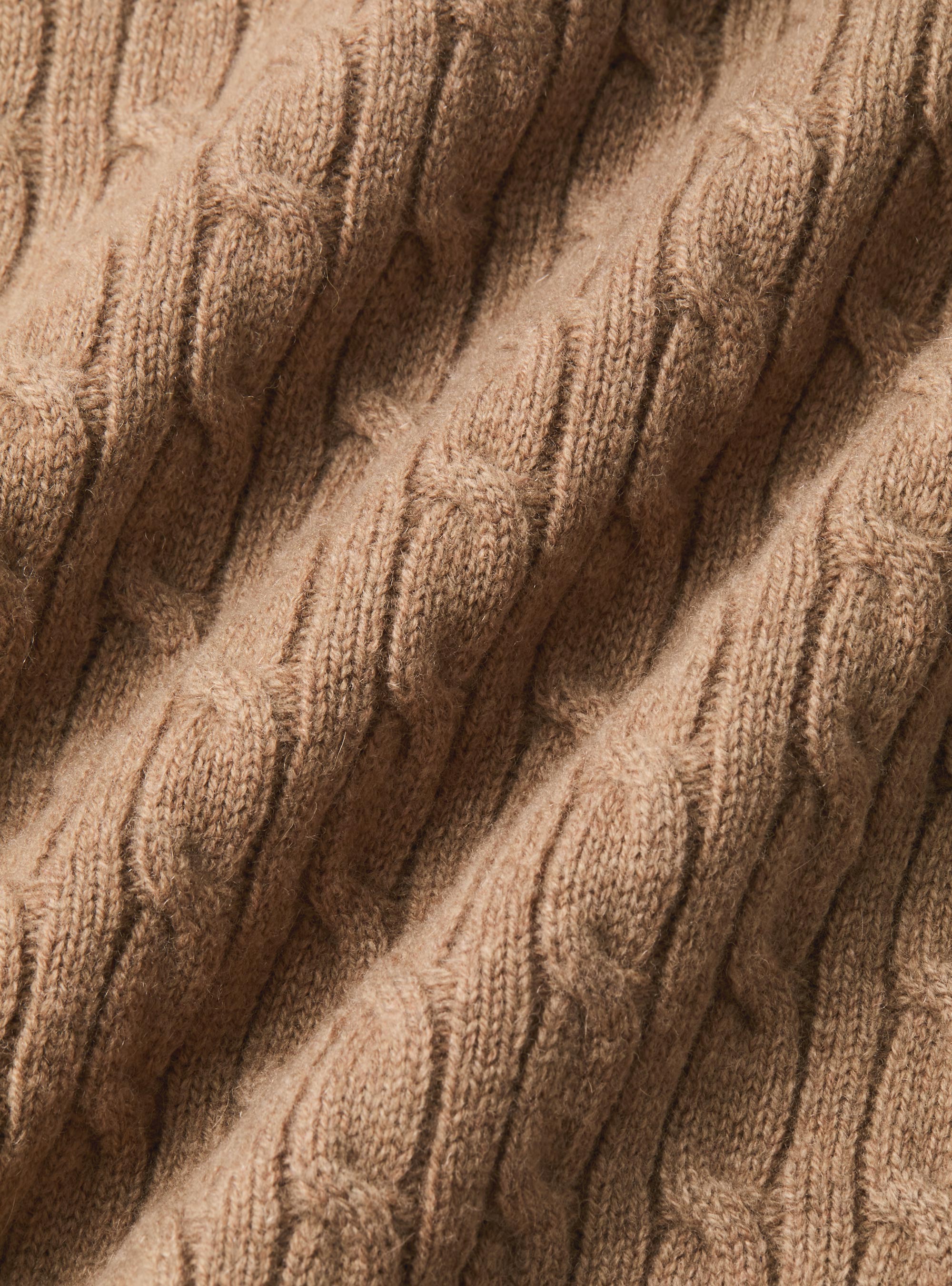 Maglia girocollo con treccia in lana e cashmere, CAMMELLO 0570C