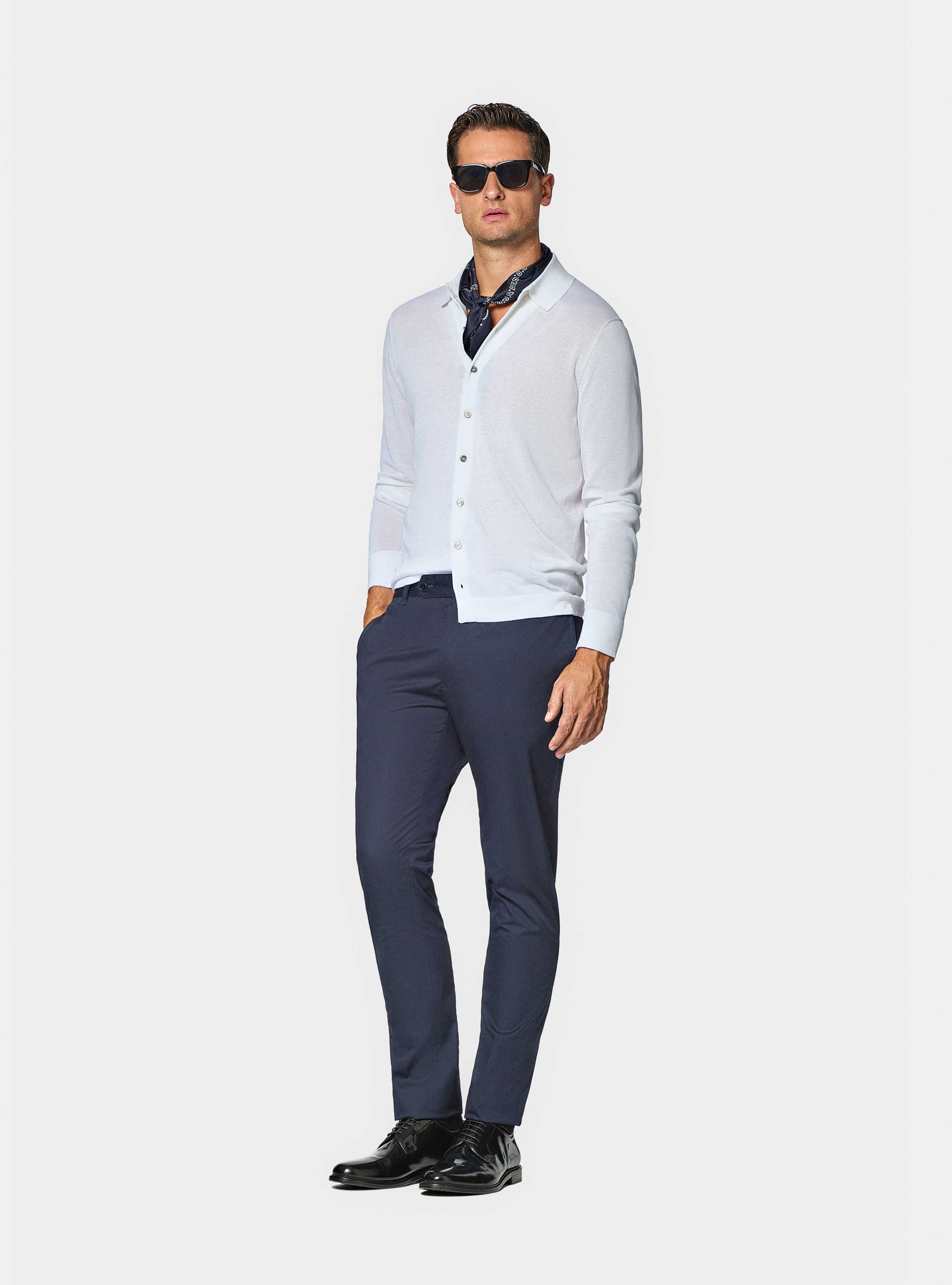 Polo de punto de algod&oacute;n y seda, BLANCO