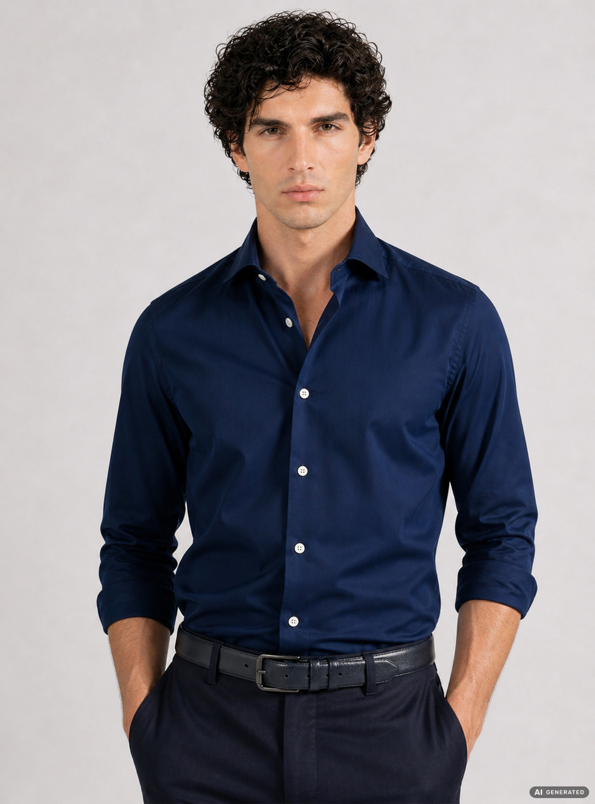 Camicia in cotone twill, BLU NAVY