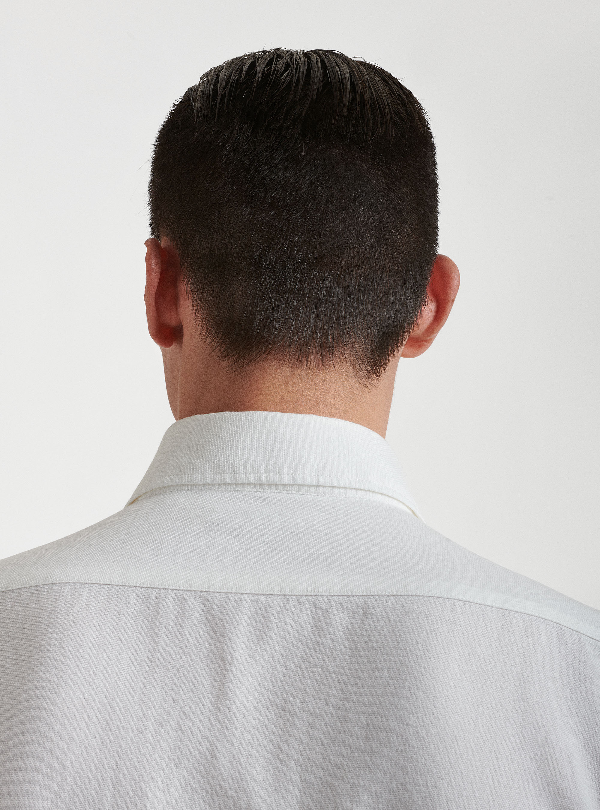 Camicia collo semi francese in puro cotone garzato, BIANCO