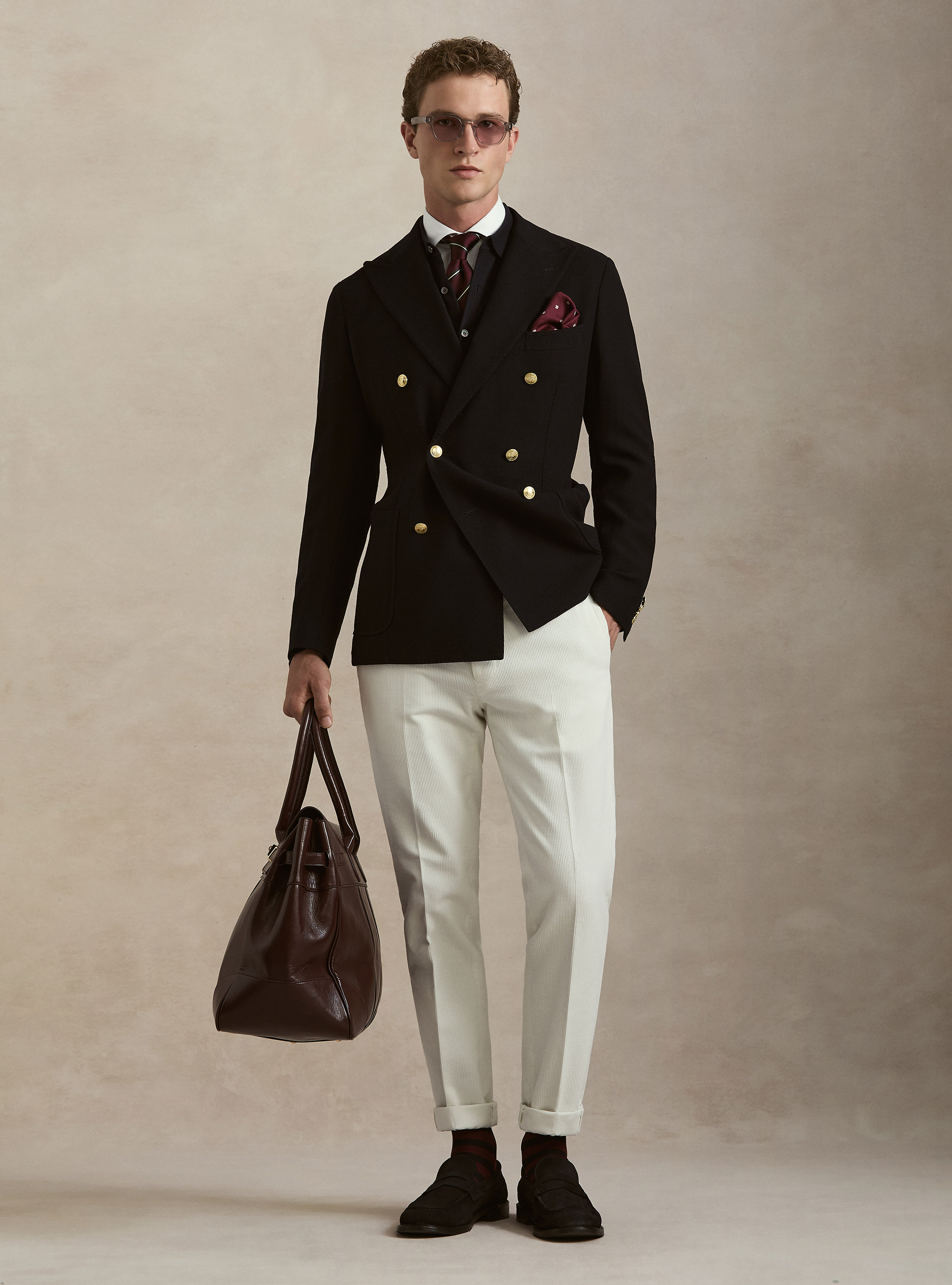 Double-Breasted Stretch Wool Jersey Blazer, NAVY BLUE