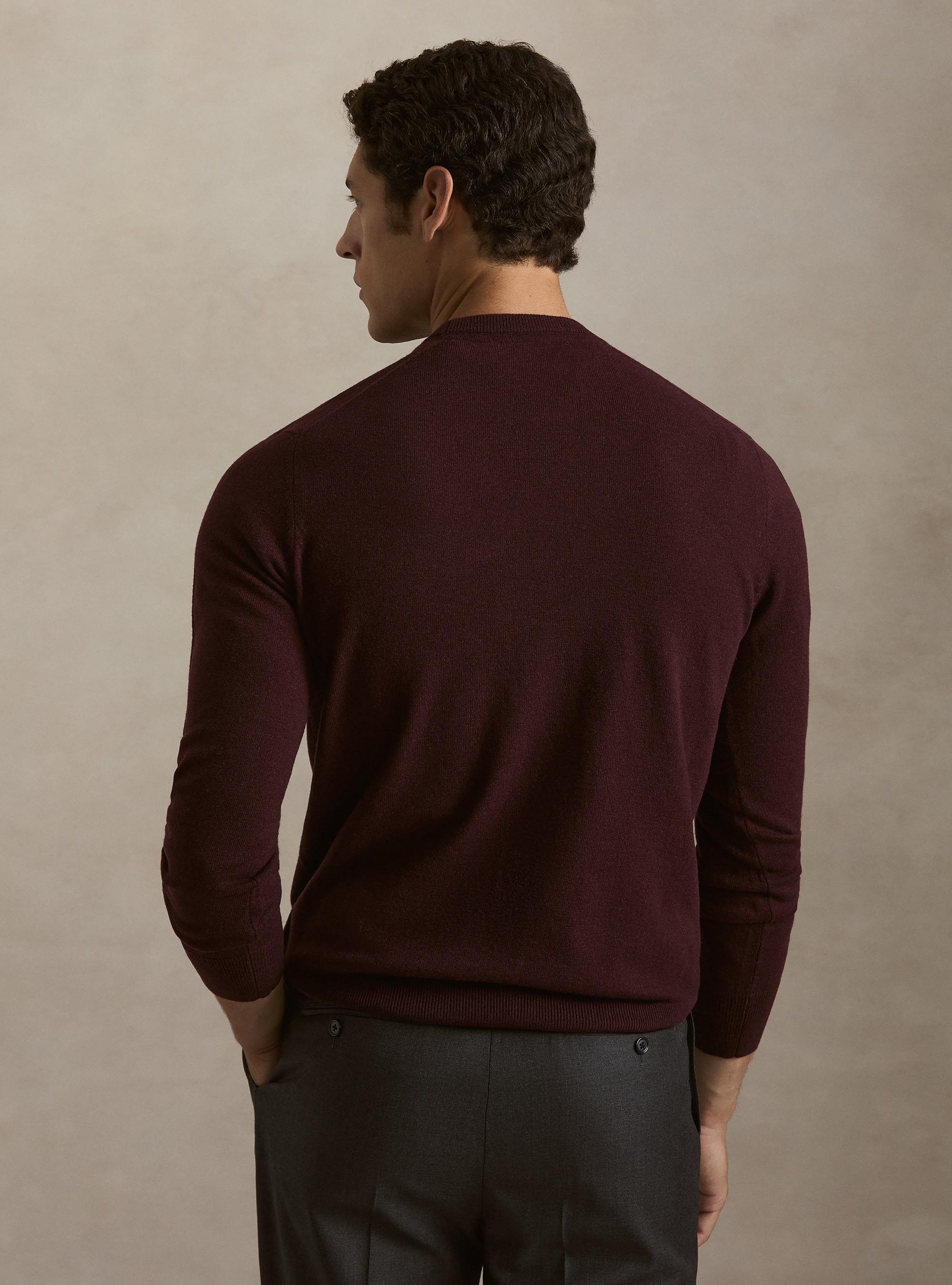 Wool and cashmere blend crewneck sweater, BORDEAUX