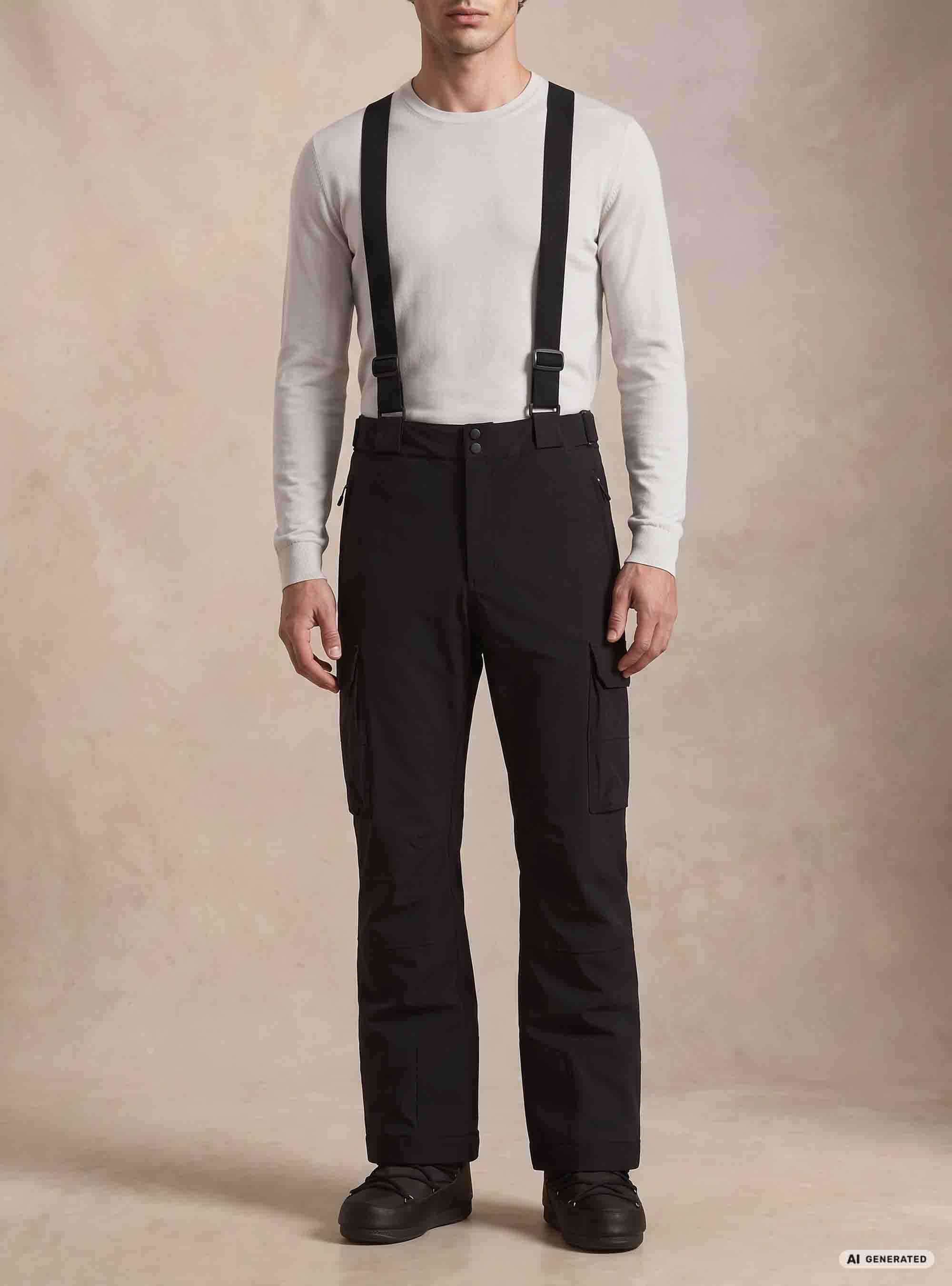 Pantaloni da sci con tasconi e bretelle, NERO
