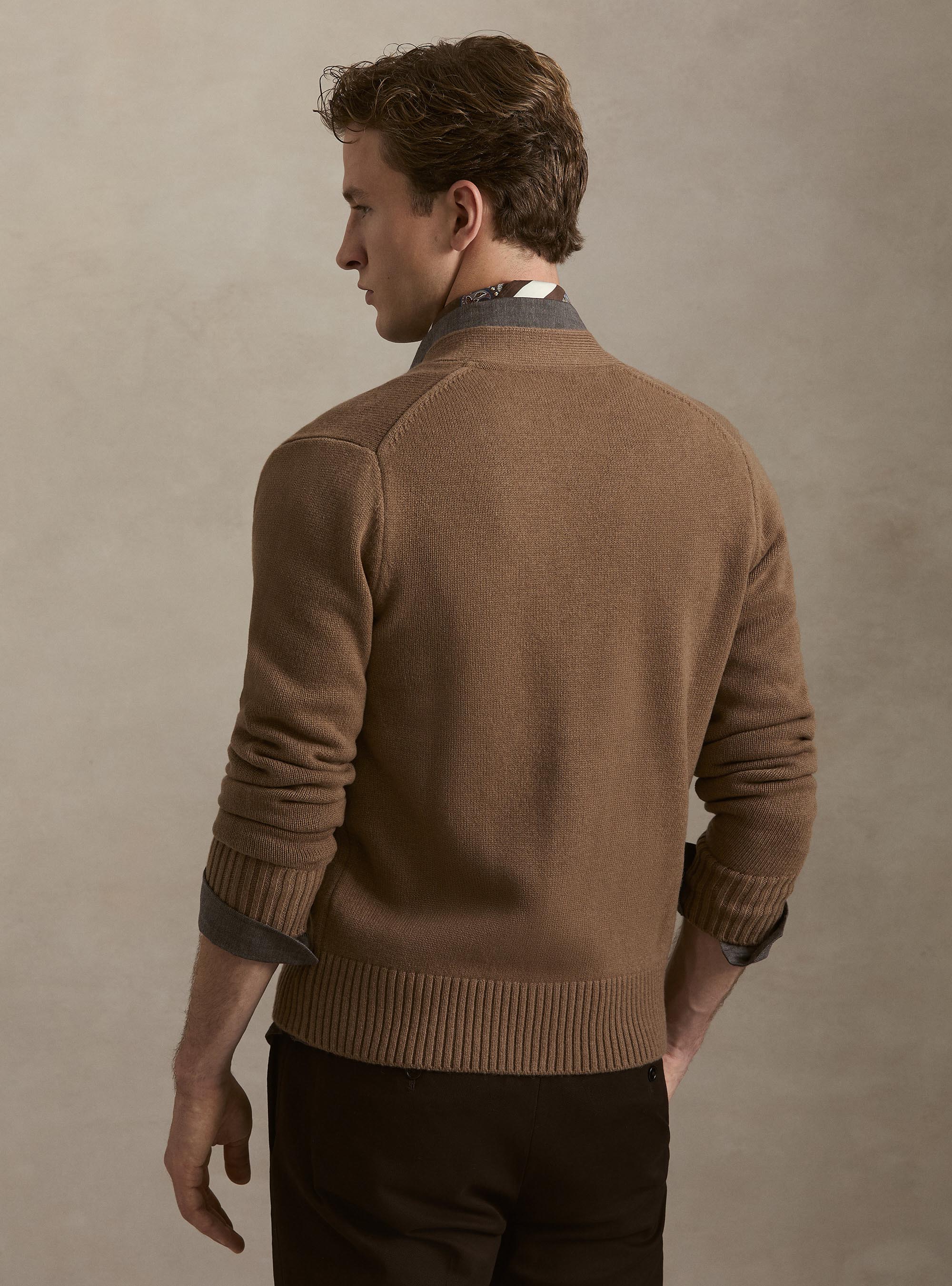 Button-up wool and cashmere cardigan, HAZELNUT