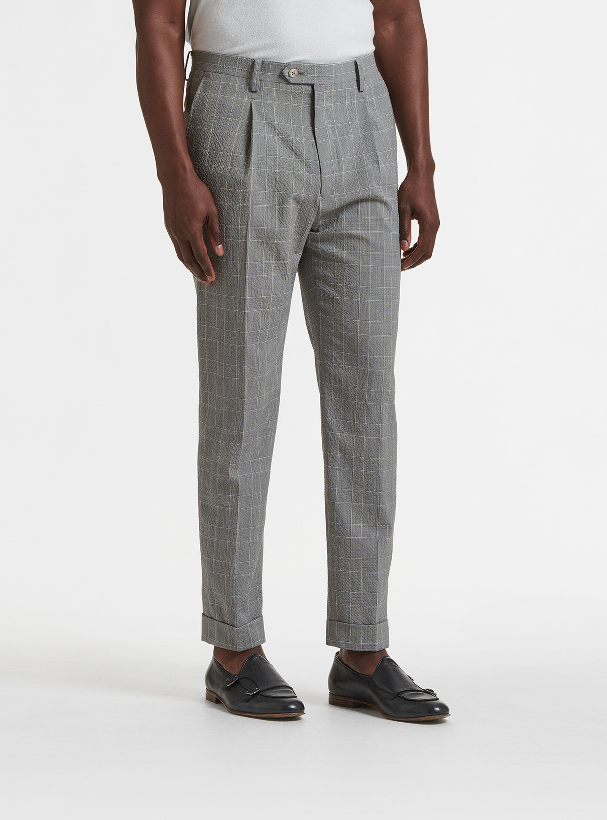 Pantaloni per abito in lana stretch seersucker superfine 100's Zignone, GRIGIO CHIARO MELANGE