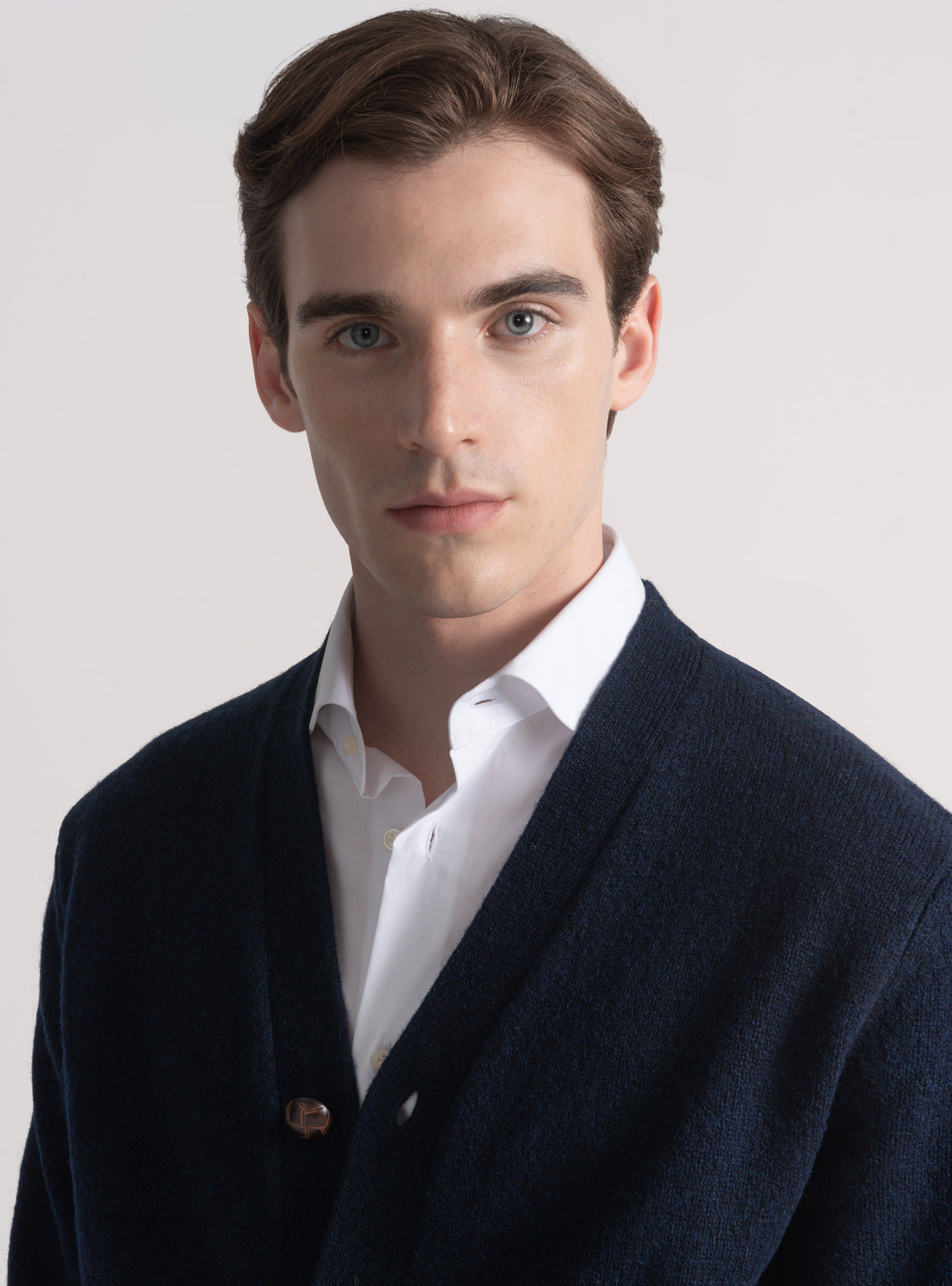 Cardigan in maglia di lana shetland, BLU NAVY