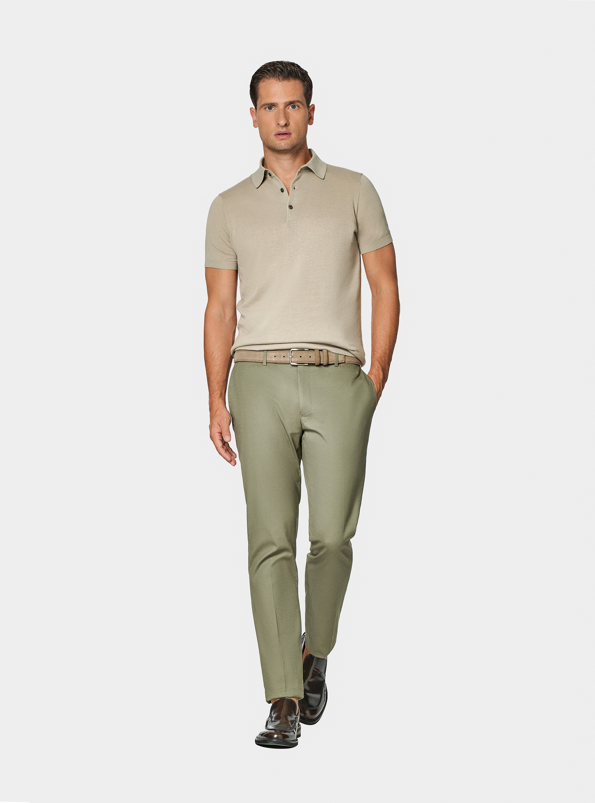 Extra-fine cotton knit polo shirt, SAND