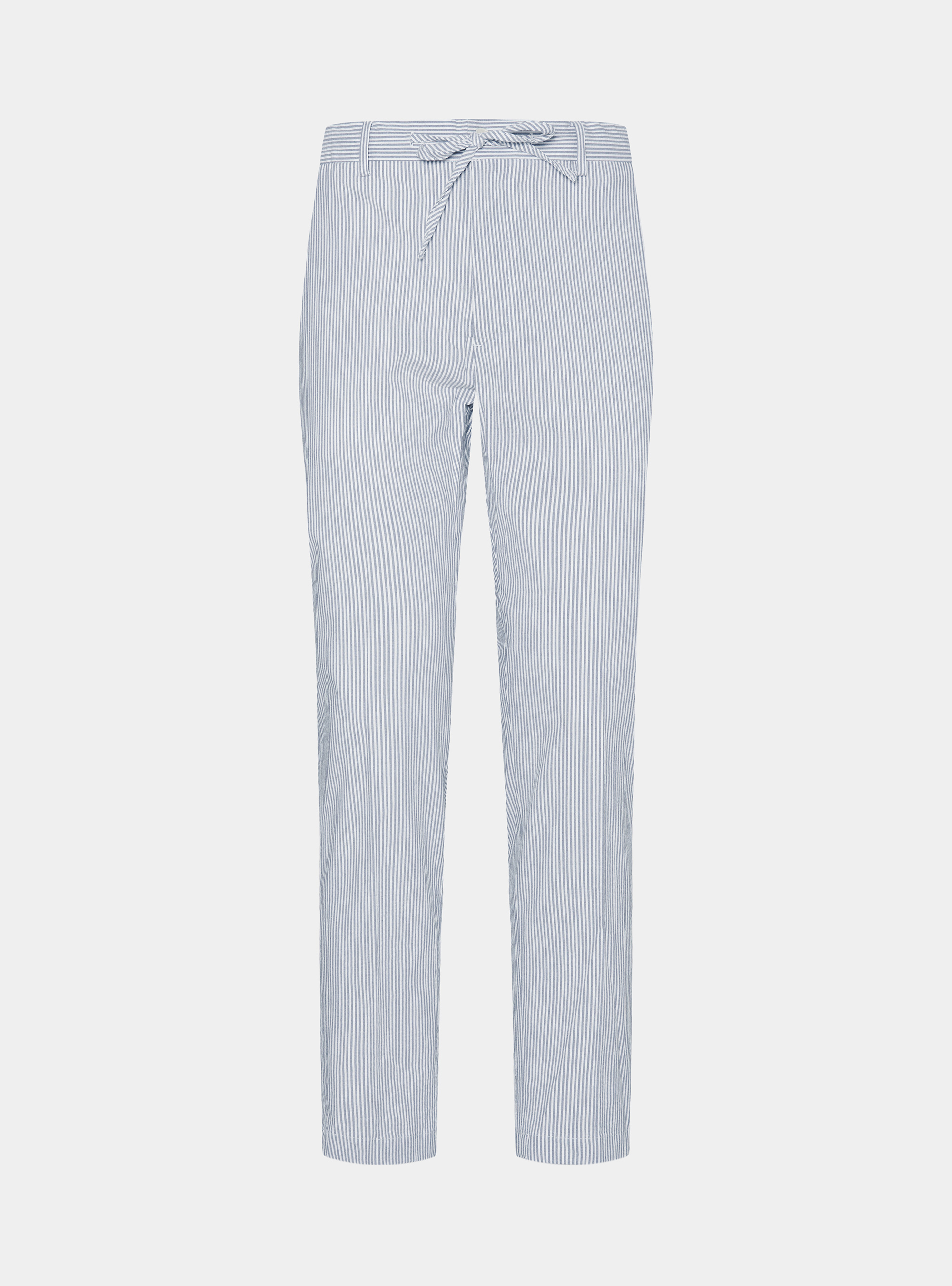 Seersucker cotton blend striped drawstring trousers, BLUE