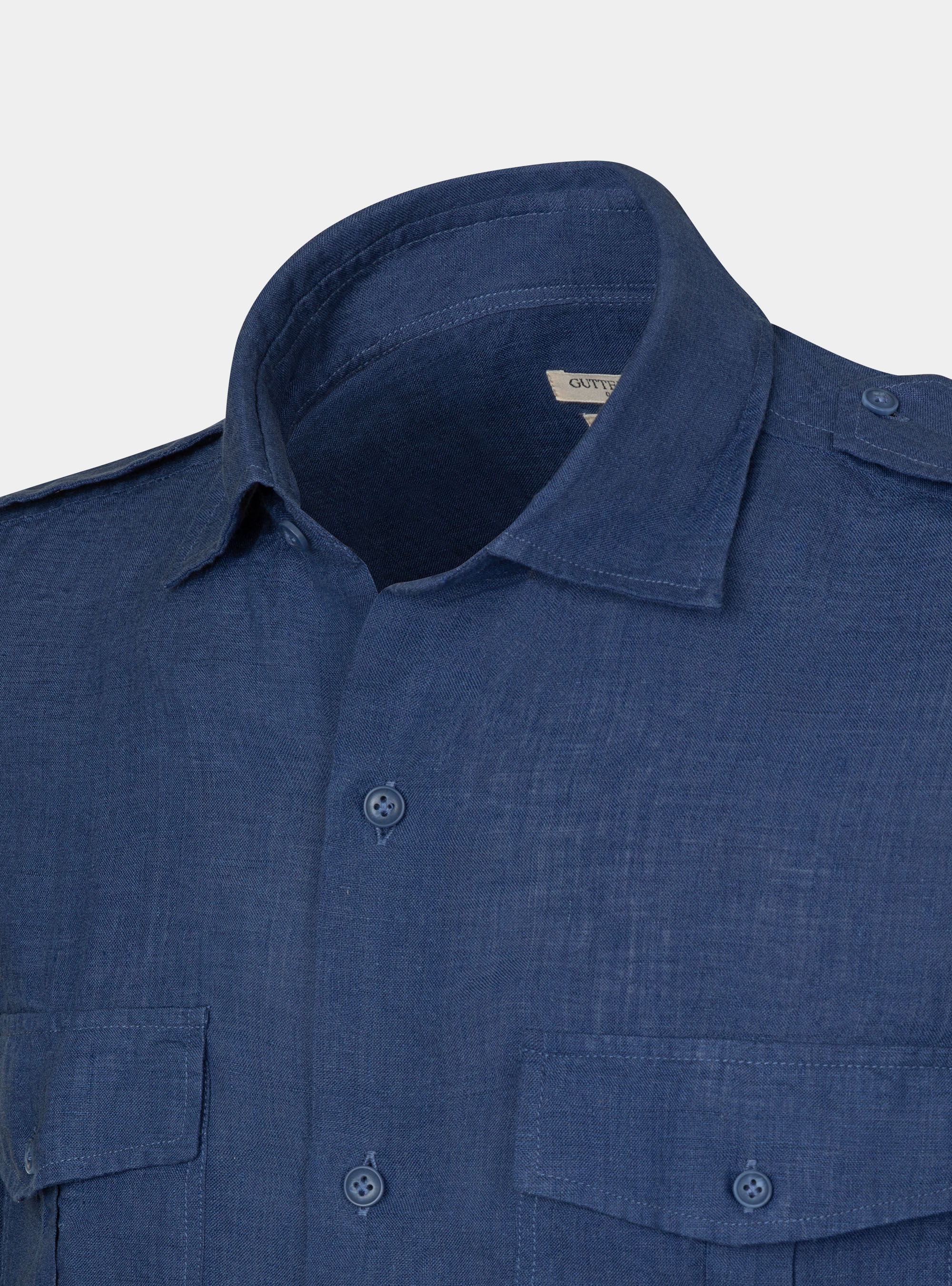 Camicia in puro lino con tasconi, 0243C DENIM