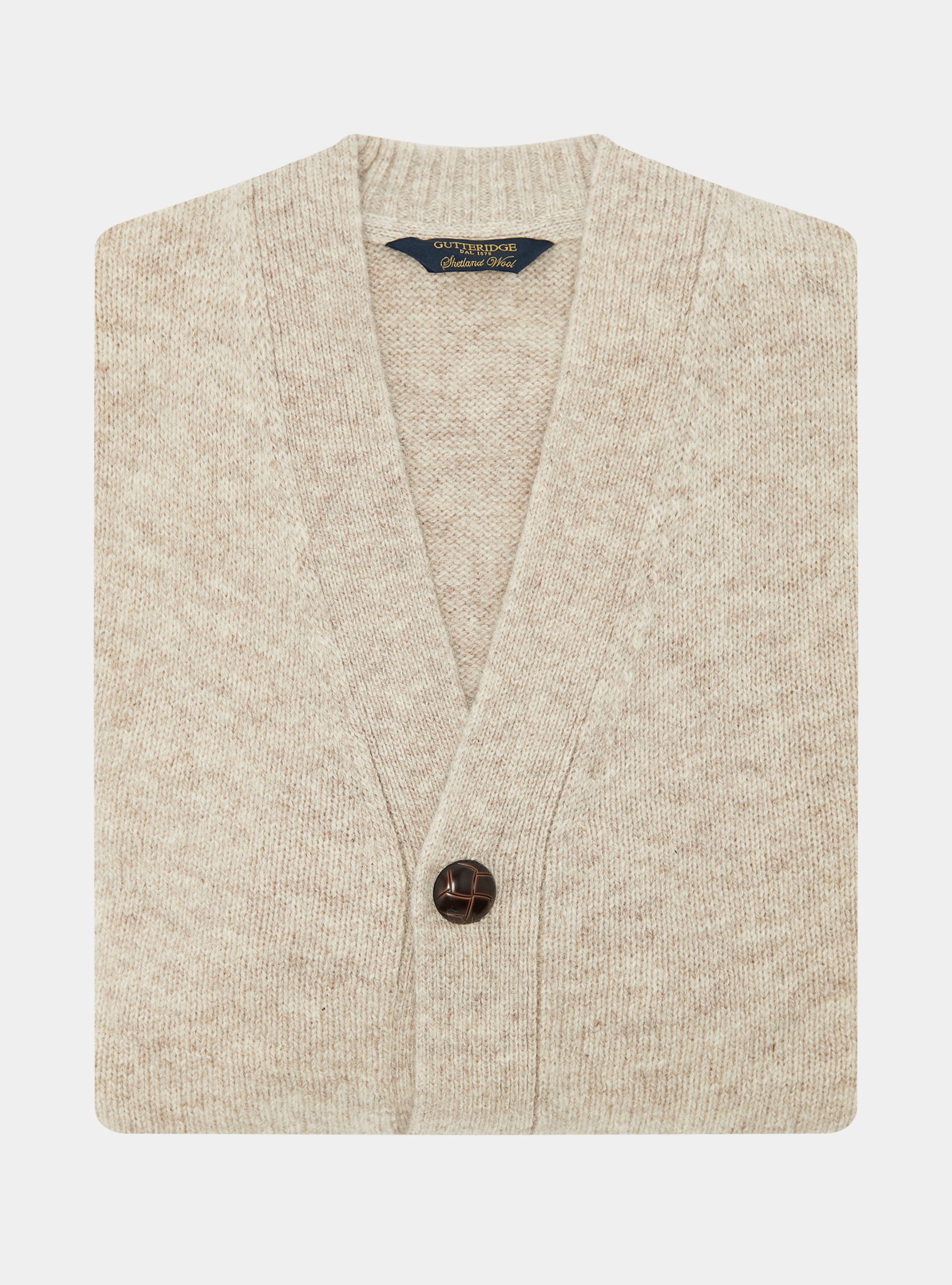 Shetland wool knit cardigan, ECRU