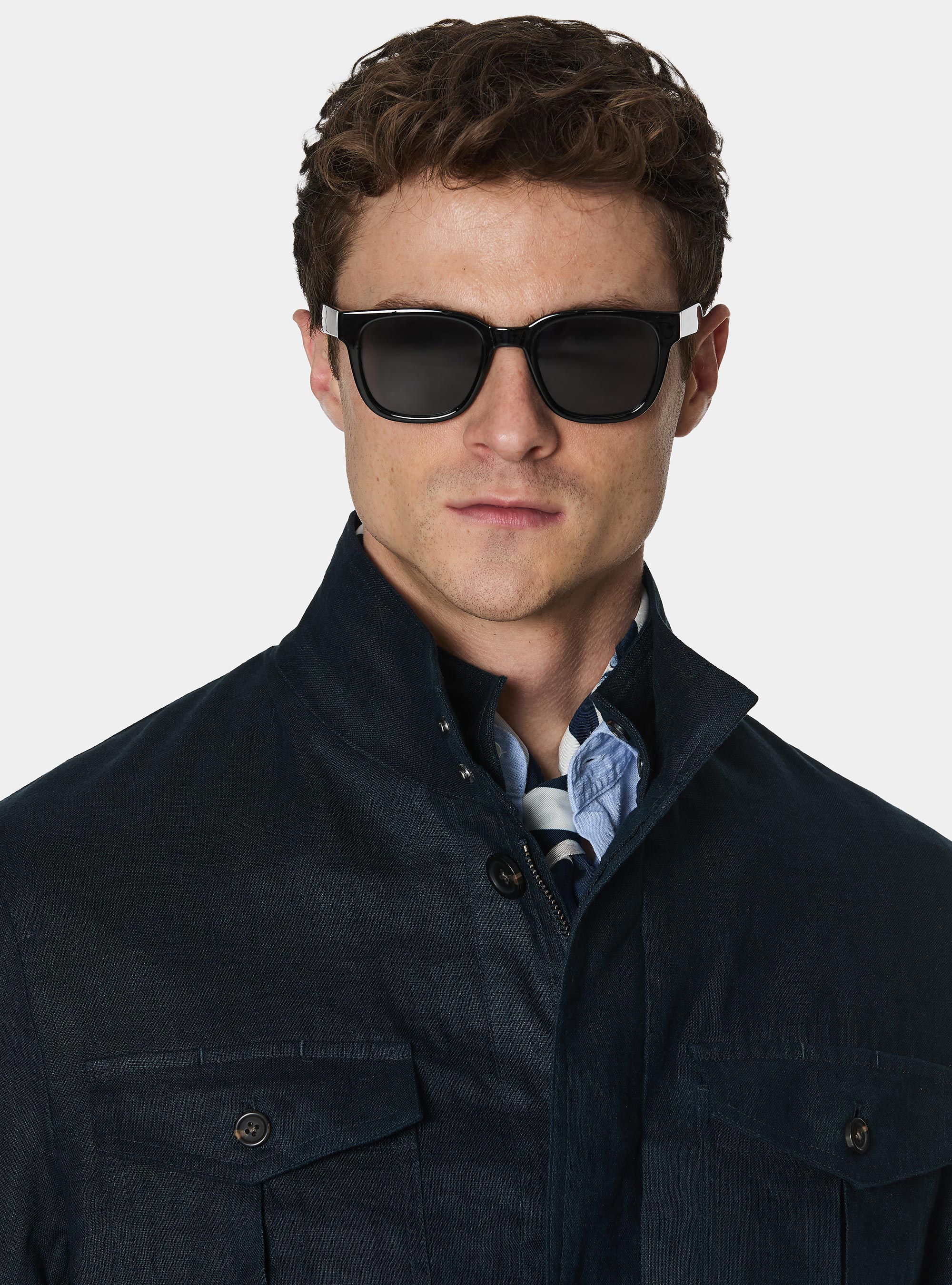 Field jacket in pure linen, NAVY BLUE