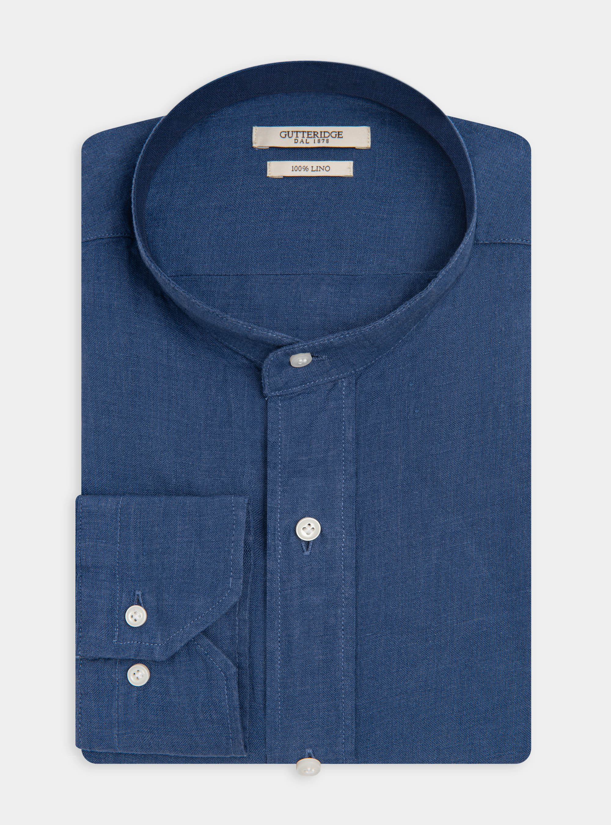 Camicia collo coreano 100% lino, 0243C DENIM