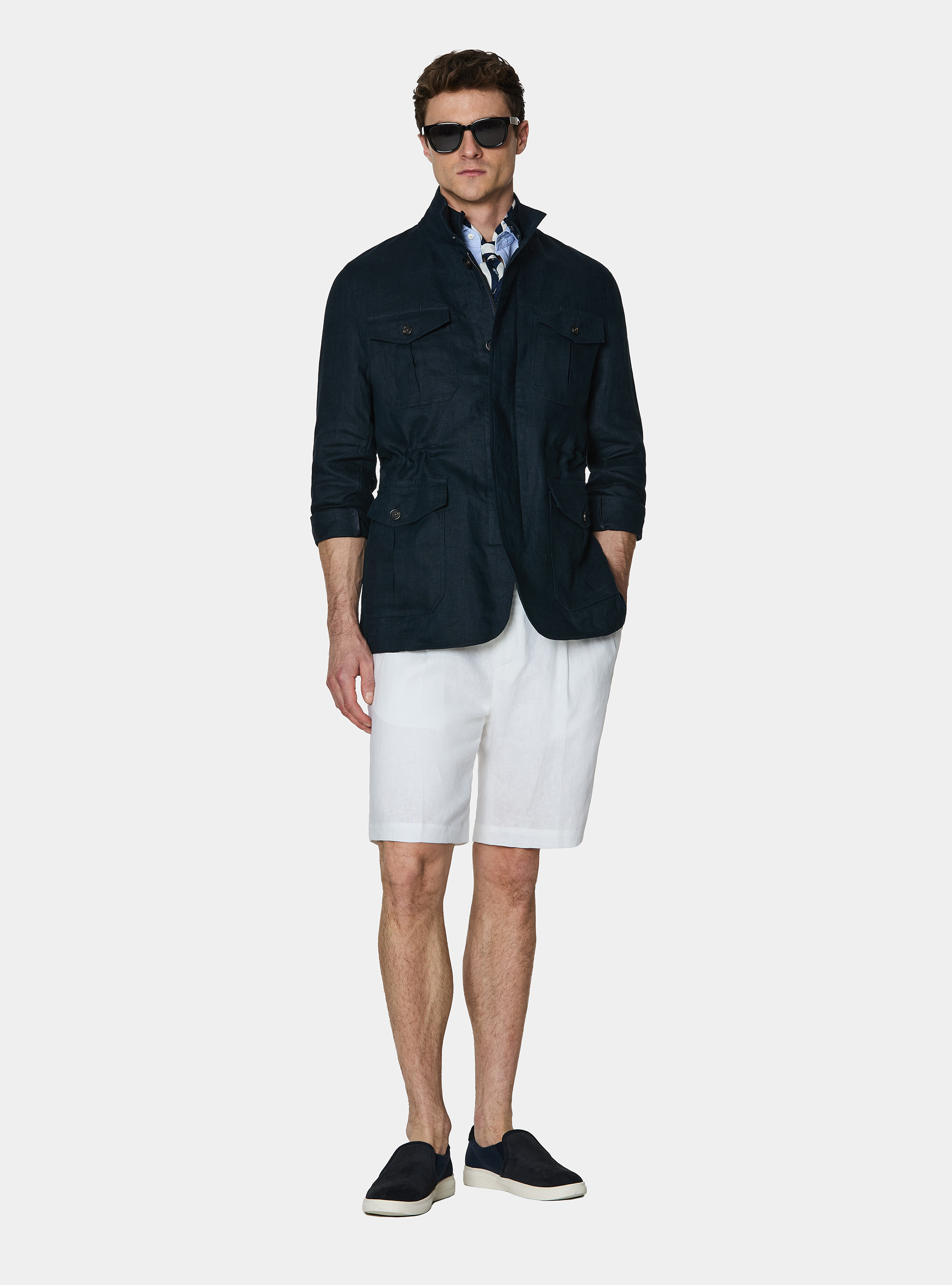 Field jacket in pure linen, NAVY BLUE