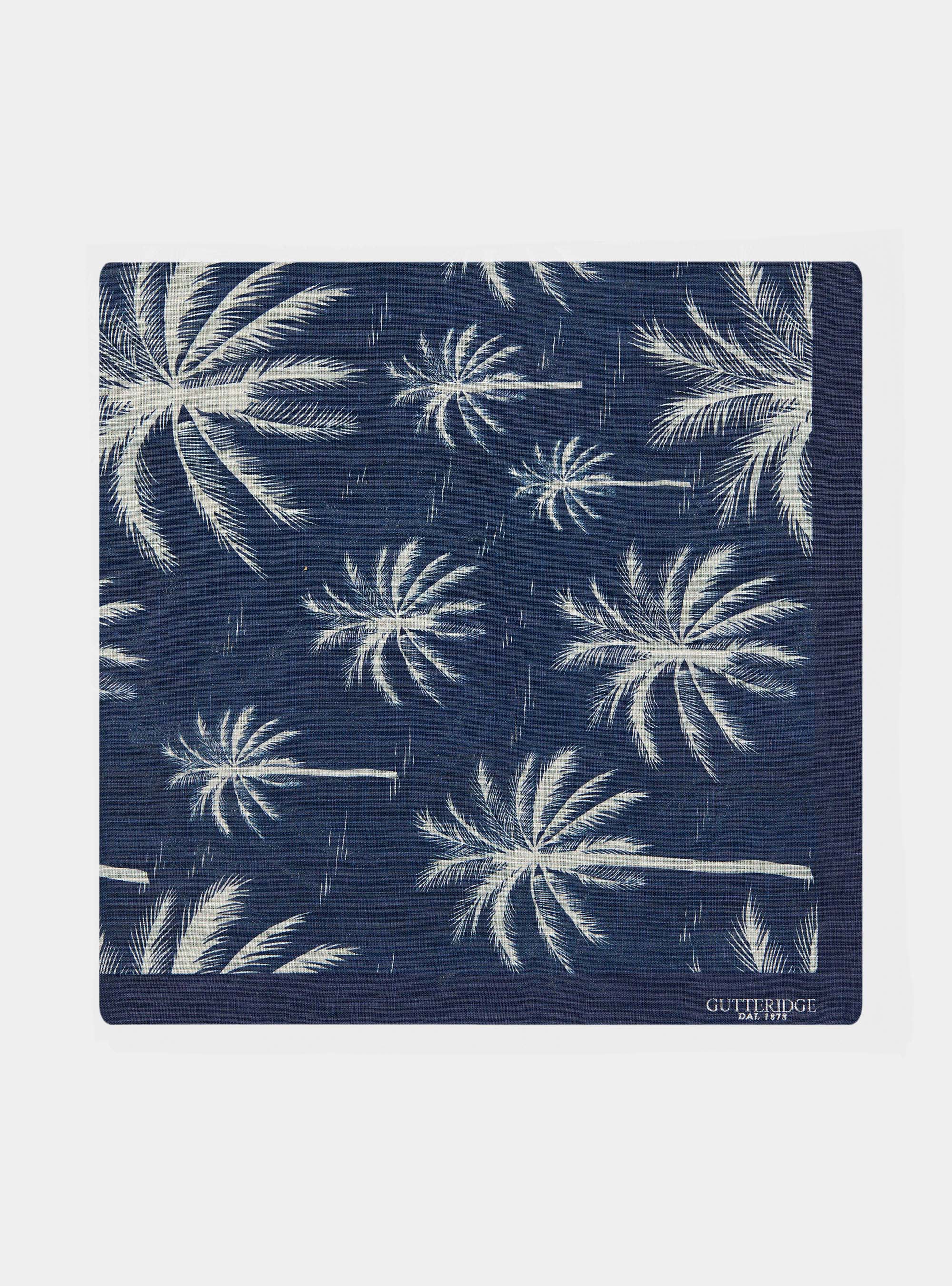 Foulard en lin imprim&eacute; palmiers, BLEU