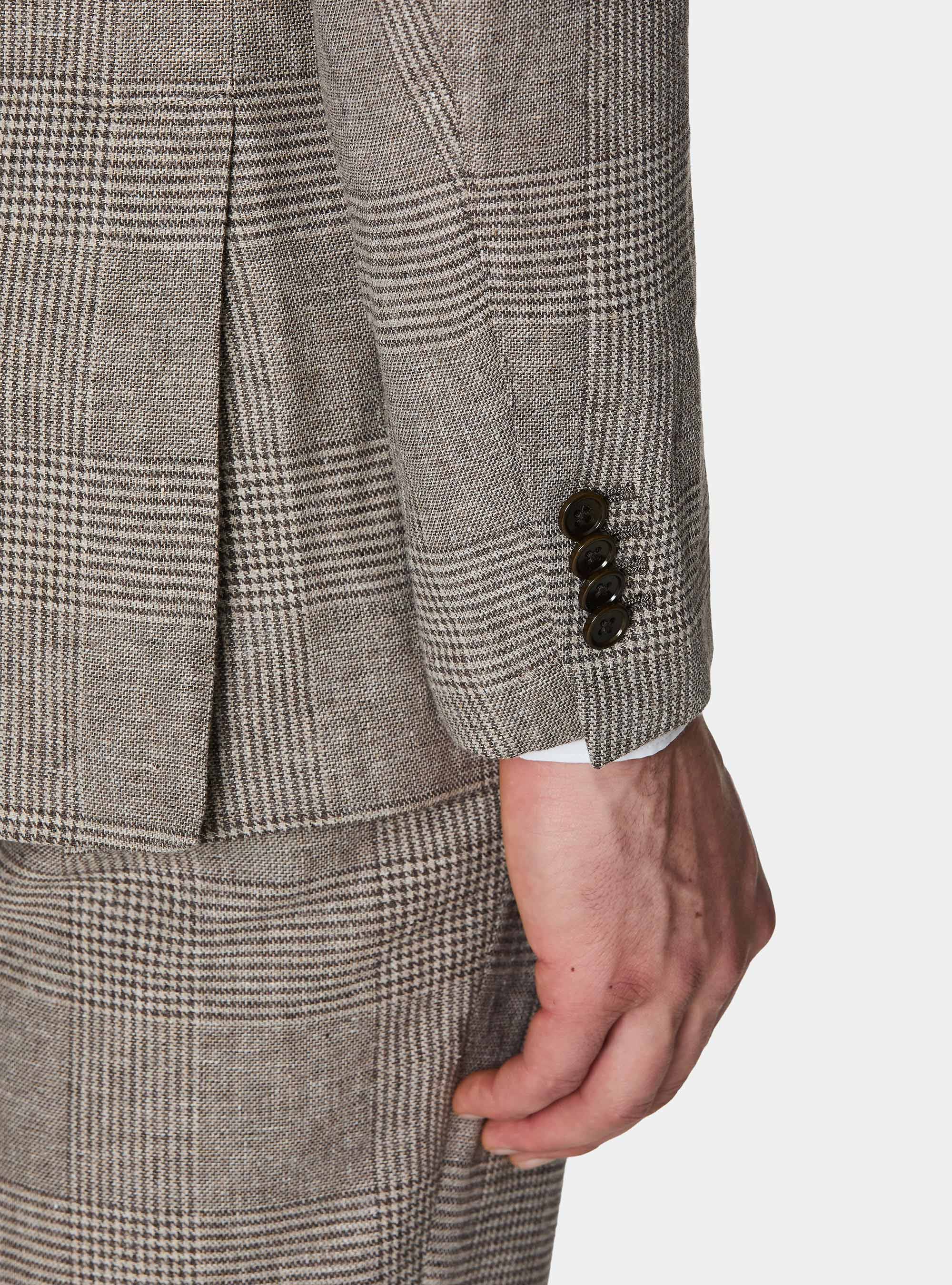 Giacca Principe di Galles in lino e cotone, MARRONE