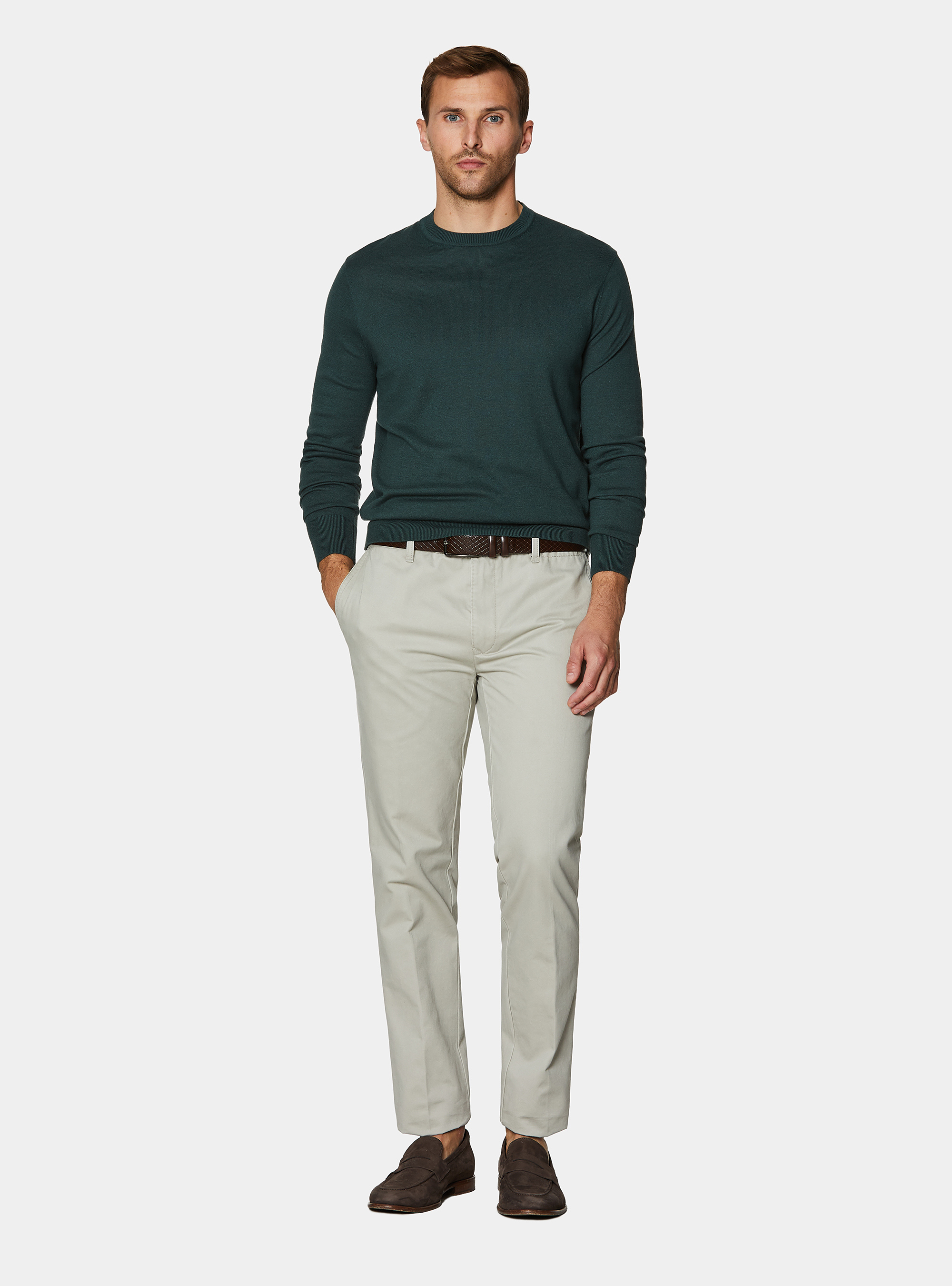 Cotton silk and cashmere crew neck sweater, VERDE MUSCHIO 0615C