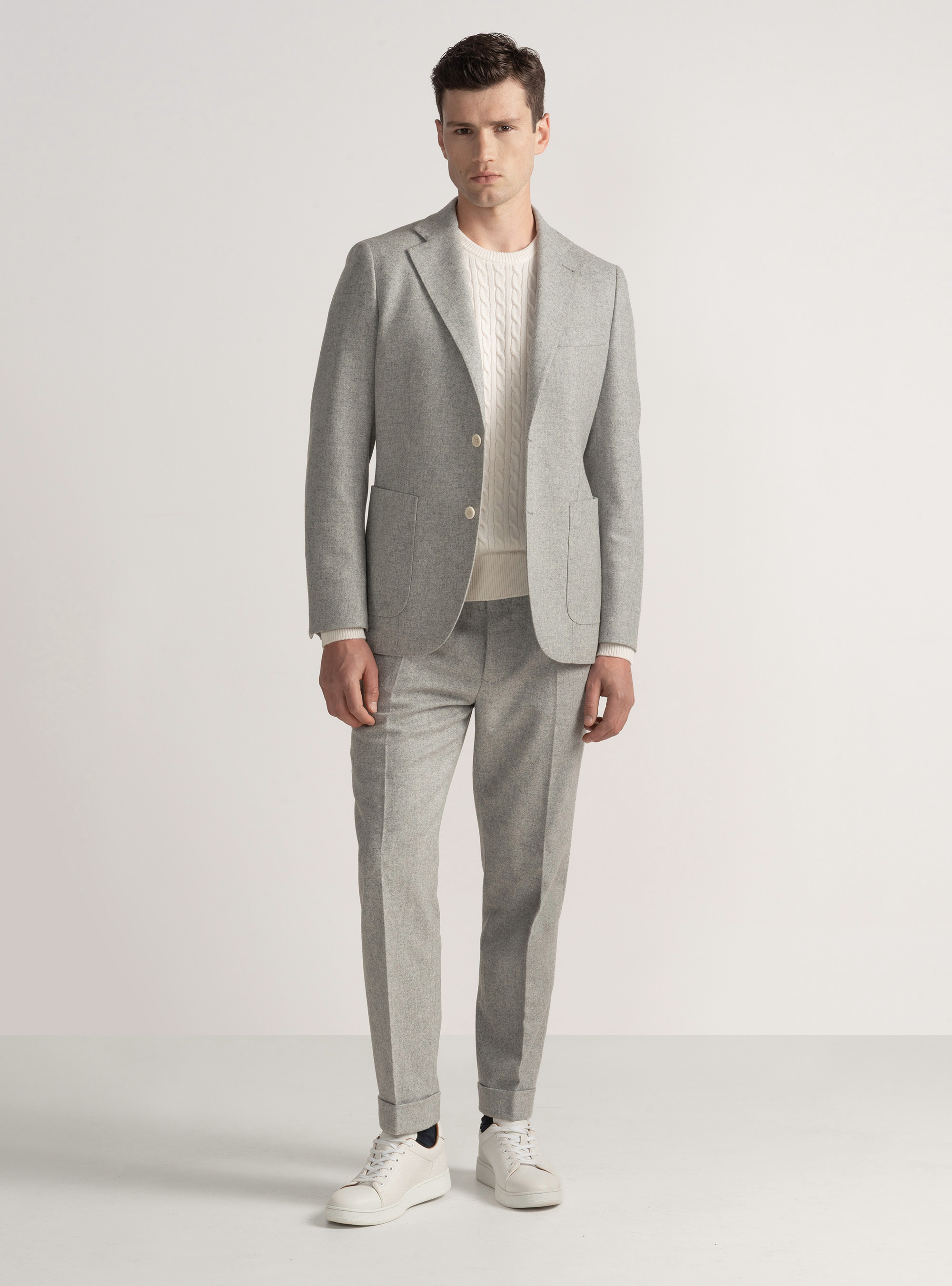 Wool-blend flannel blazer, LIGHT GREY MELANGE
