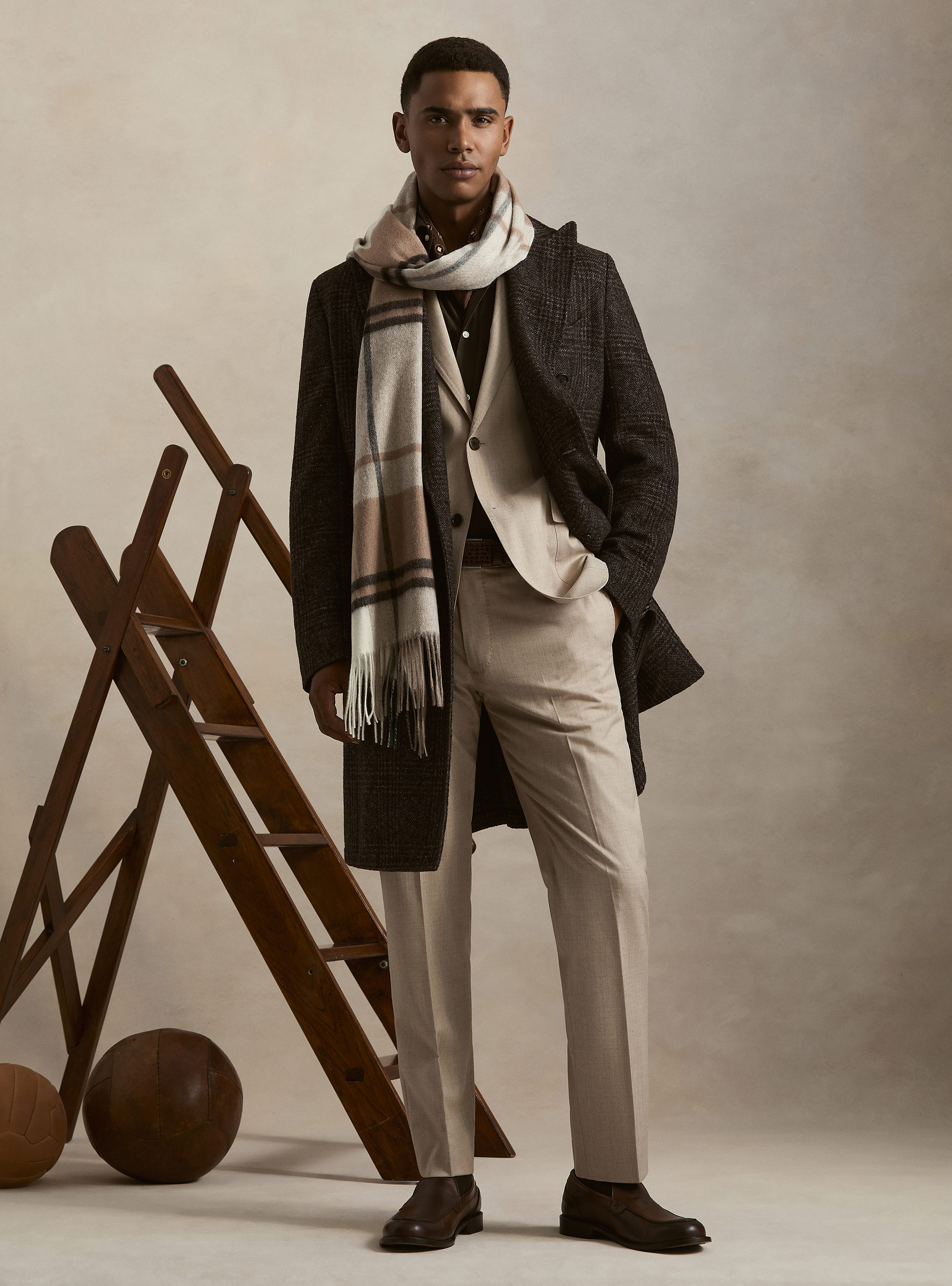 Fancy double-breasted coat in cashmere blend, BROWN