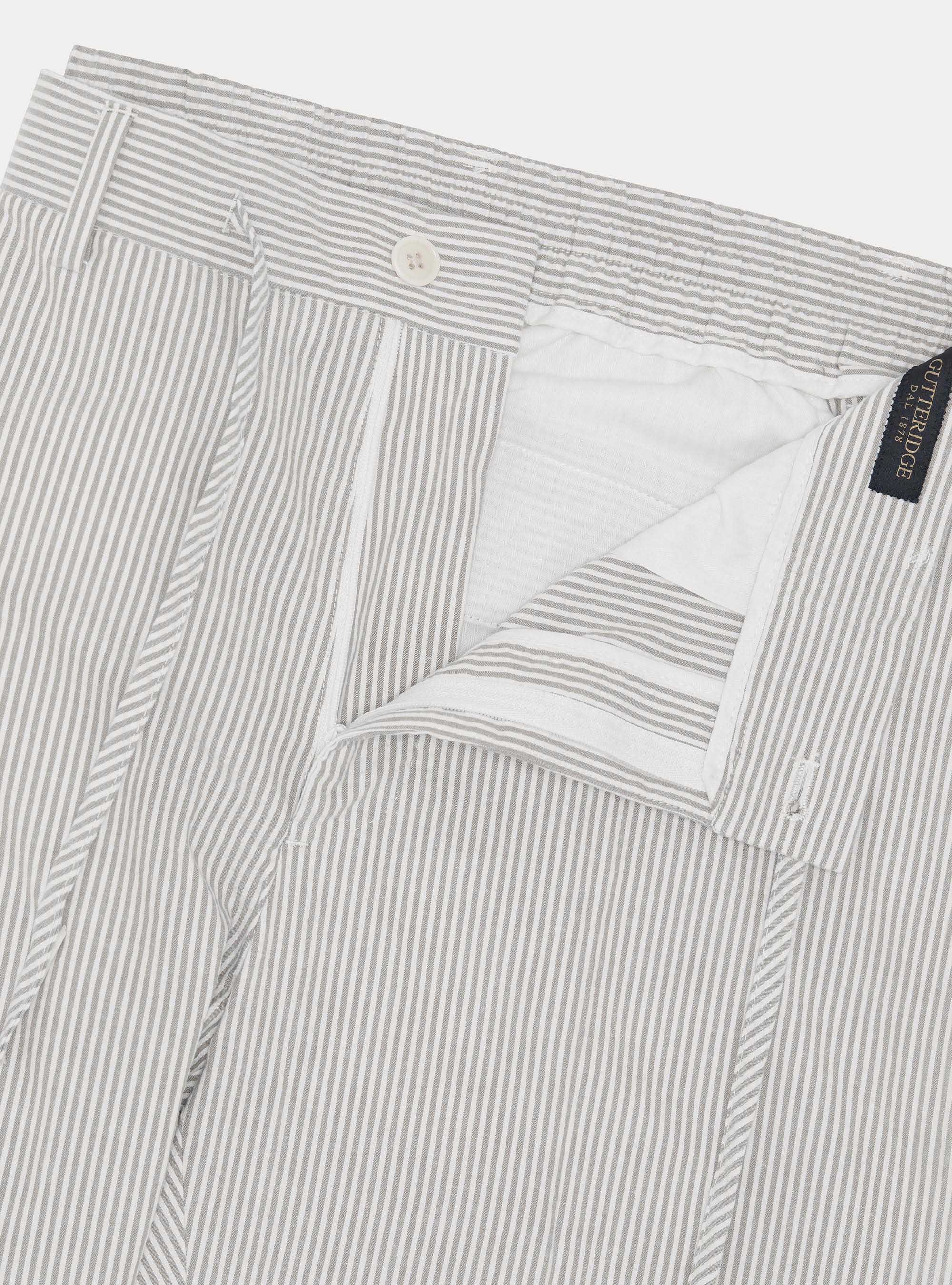 Seersucker cotton blend striped drawstring trousers, SAND