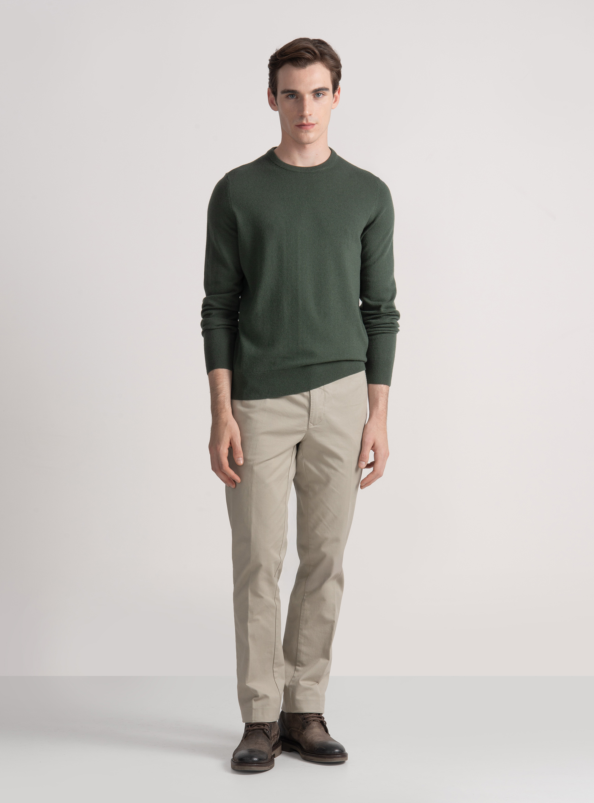 Lambswool and cashmere crew-neck sweater, MILITARE 0609C