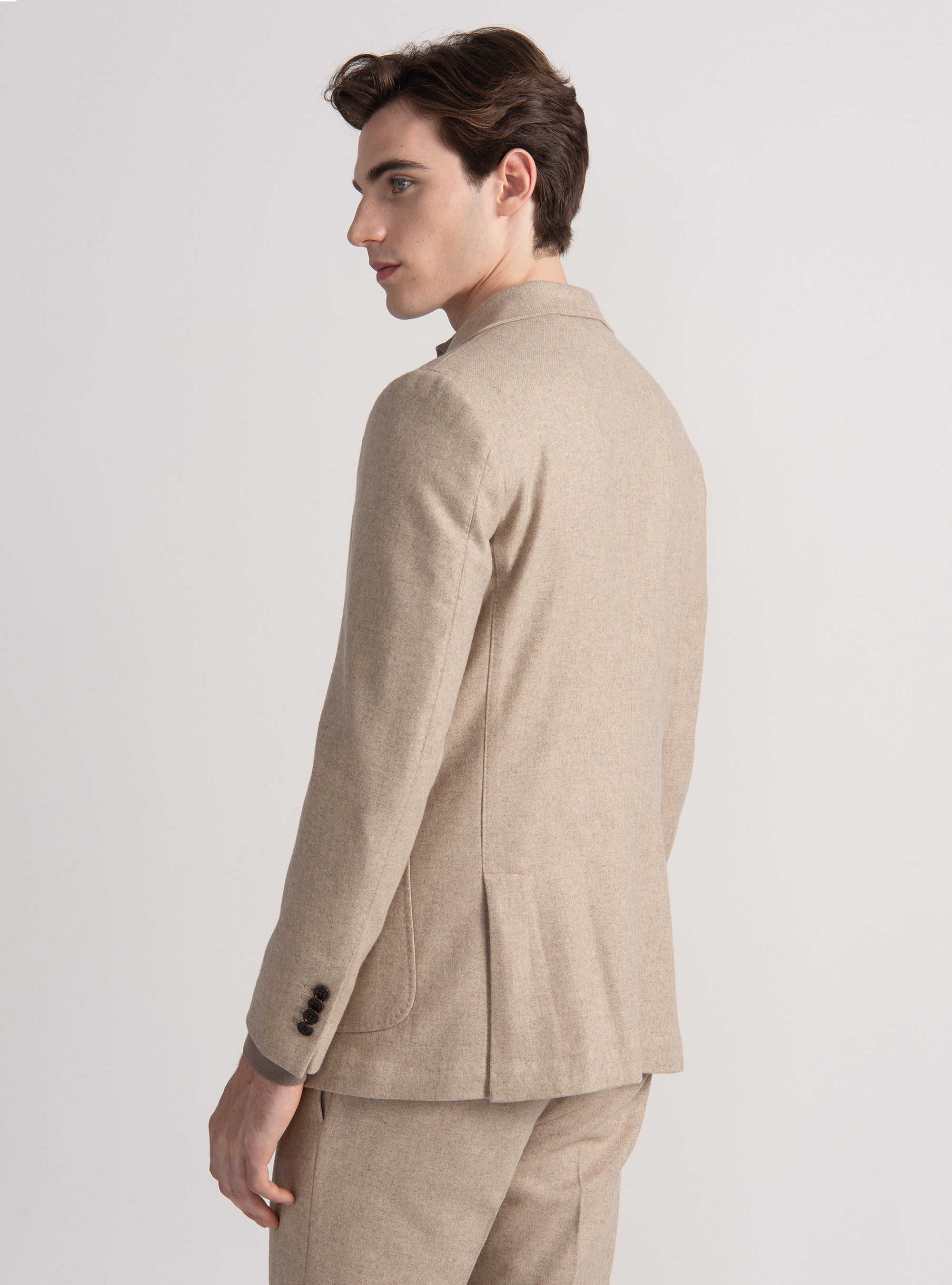 Double-breasted flannel blazer, SAND