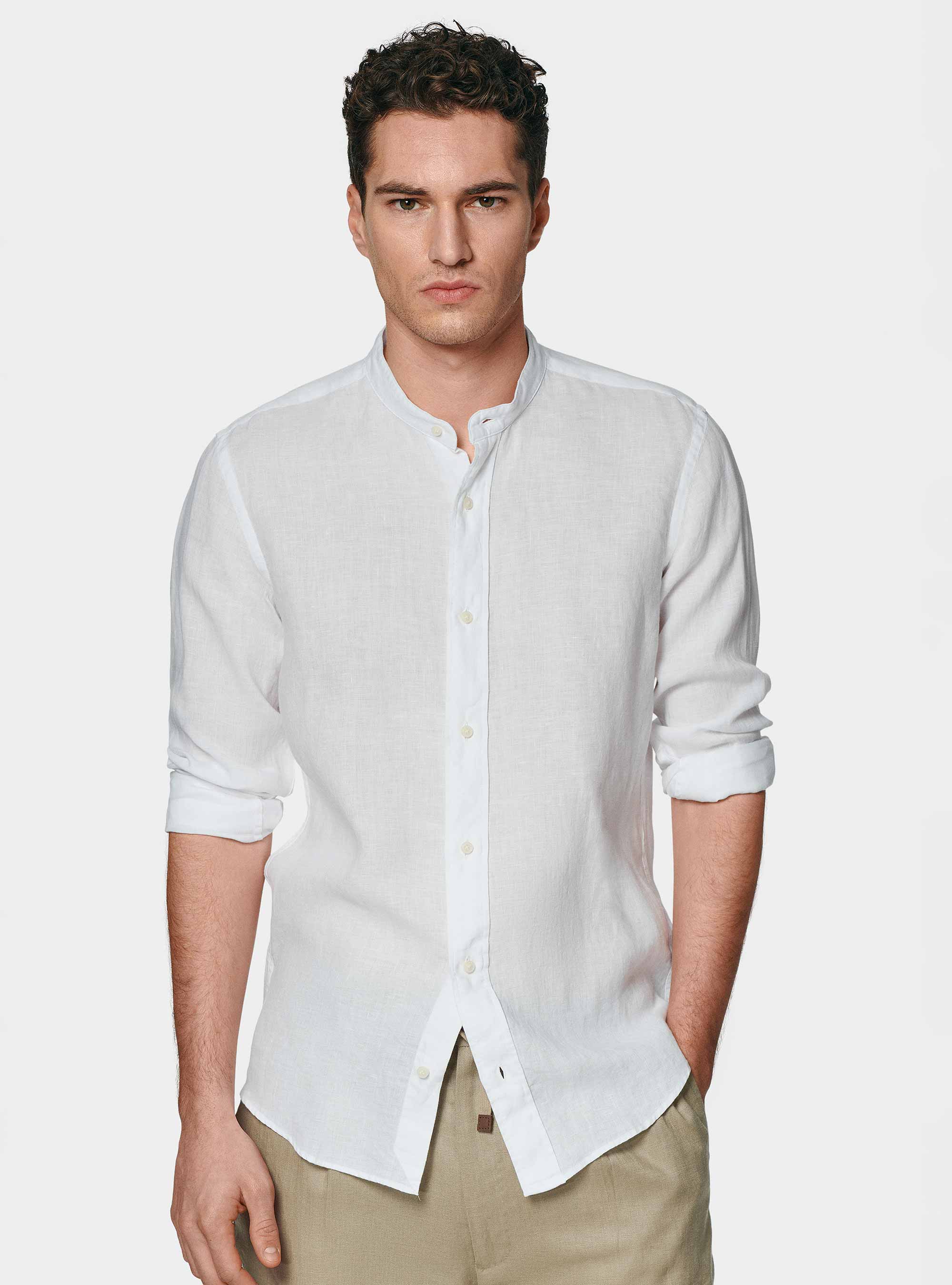 Pure Linen Korean White Shirt, WHITE