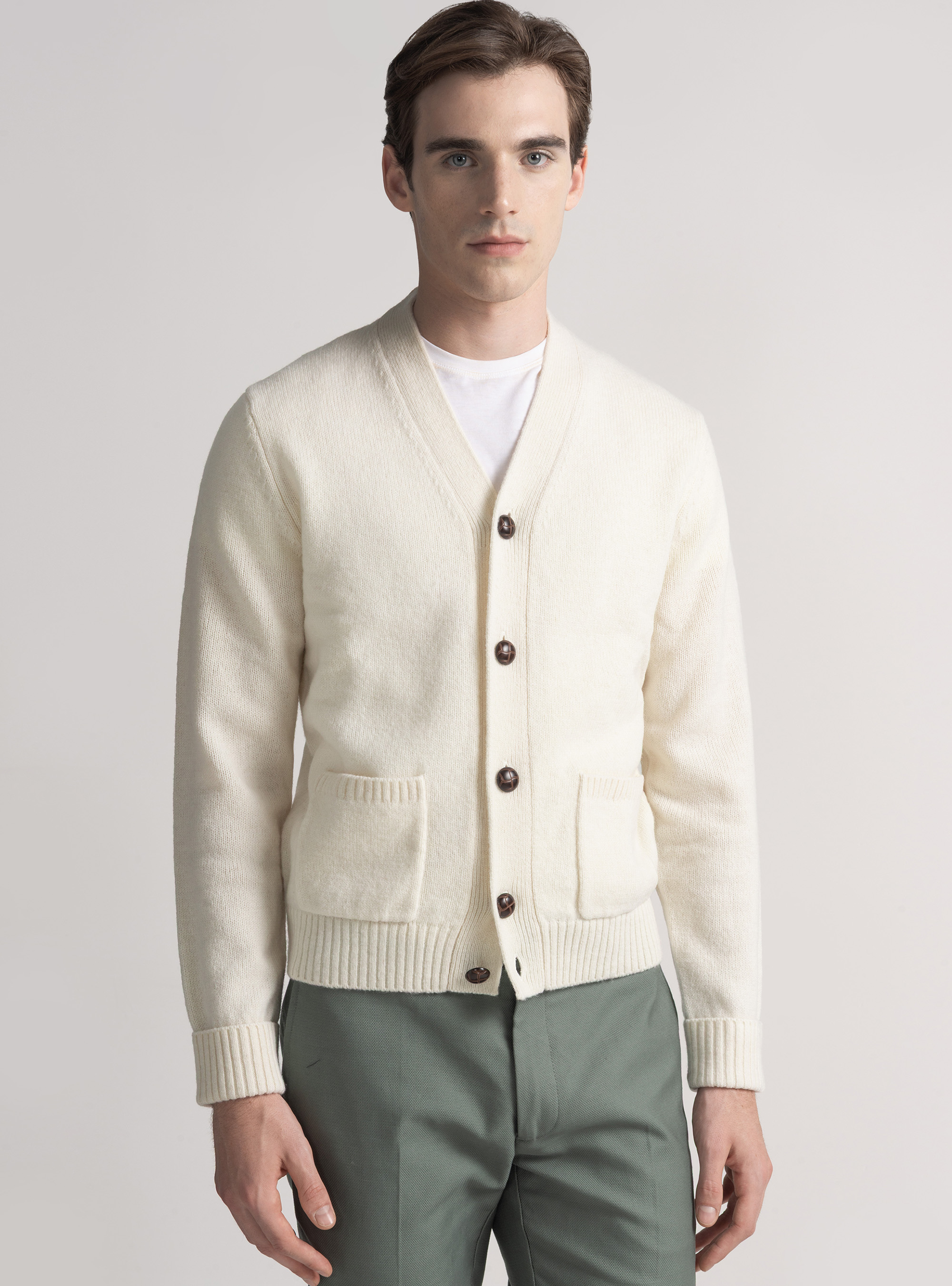 Chaqueta de punto de lana Shetland, BLANCO