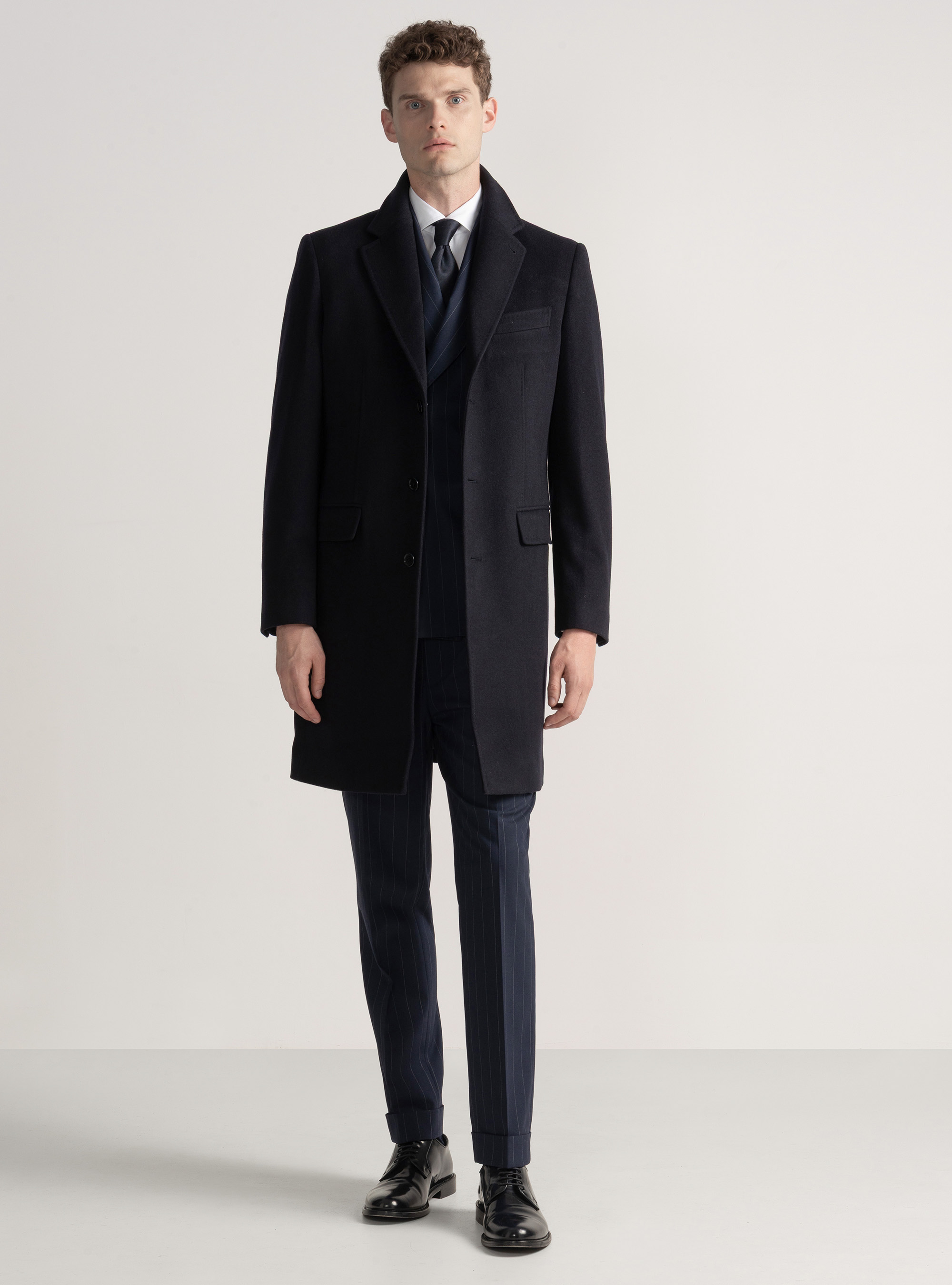 Wool and cashmere coat, NAVY BLUE