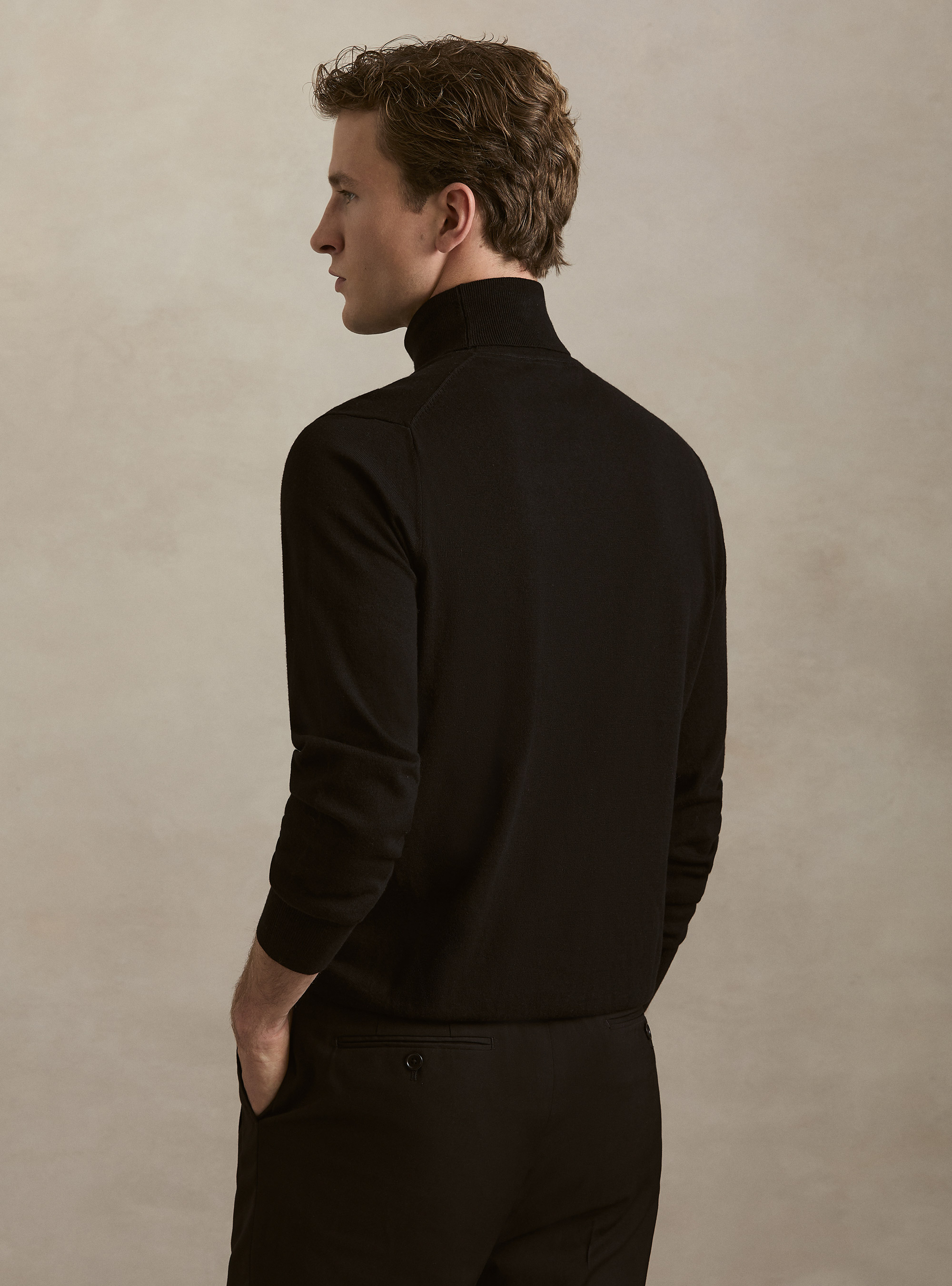 Cotton and Cashmere Turtleneck, BLACK